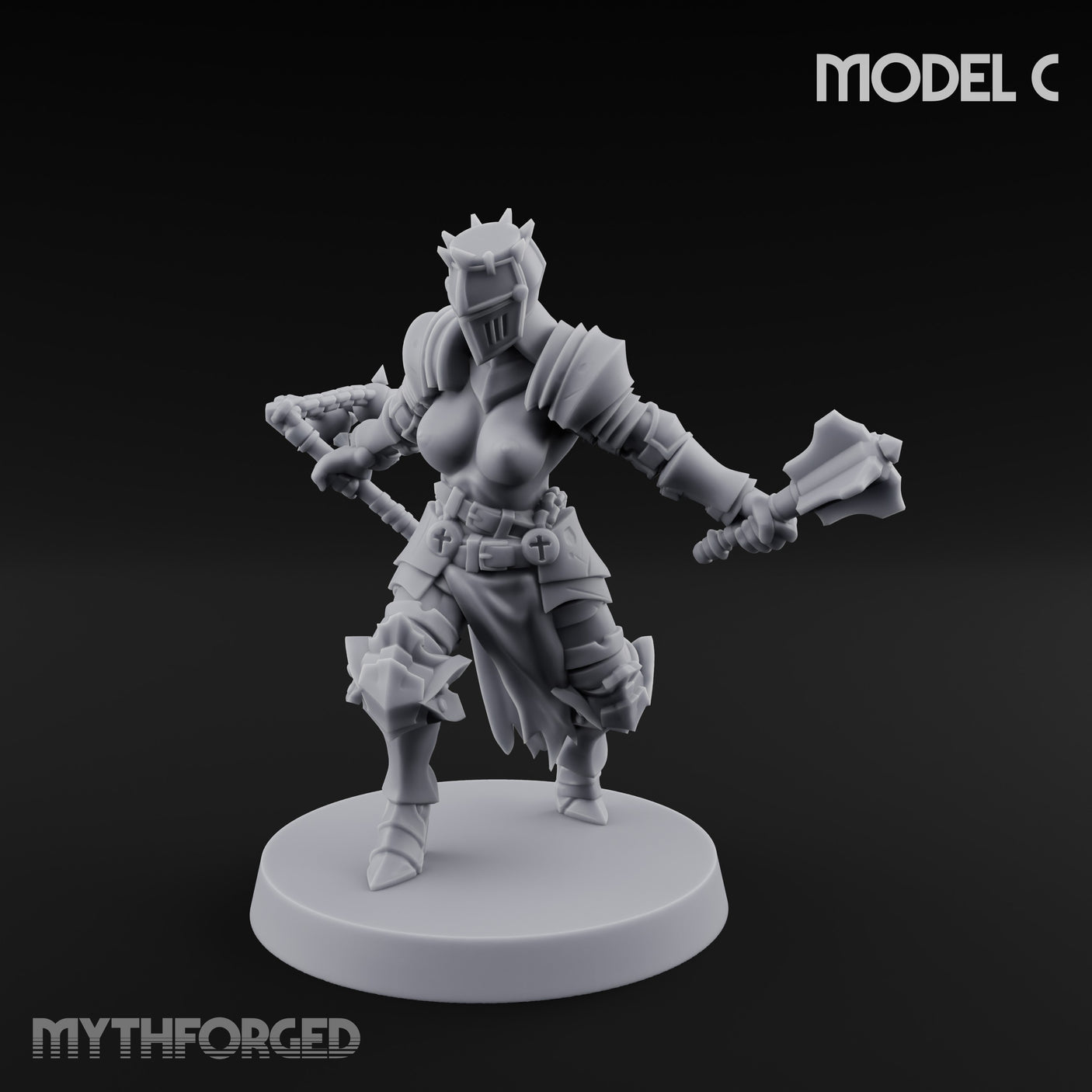 Spike Helmed Mace Swinging Anointed Warriors Miniature for Dungeons and Dragons, Pathfinder or other TTRPGs