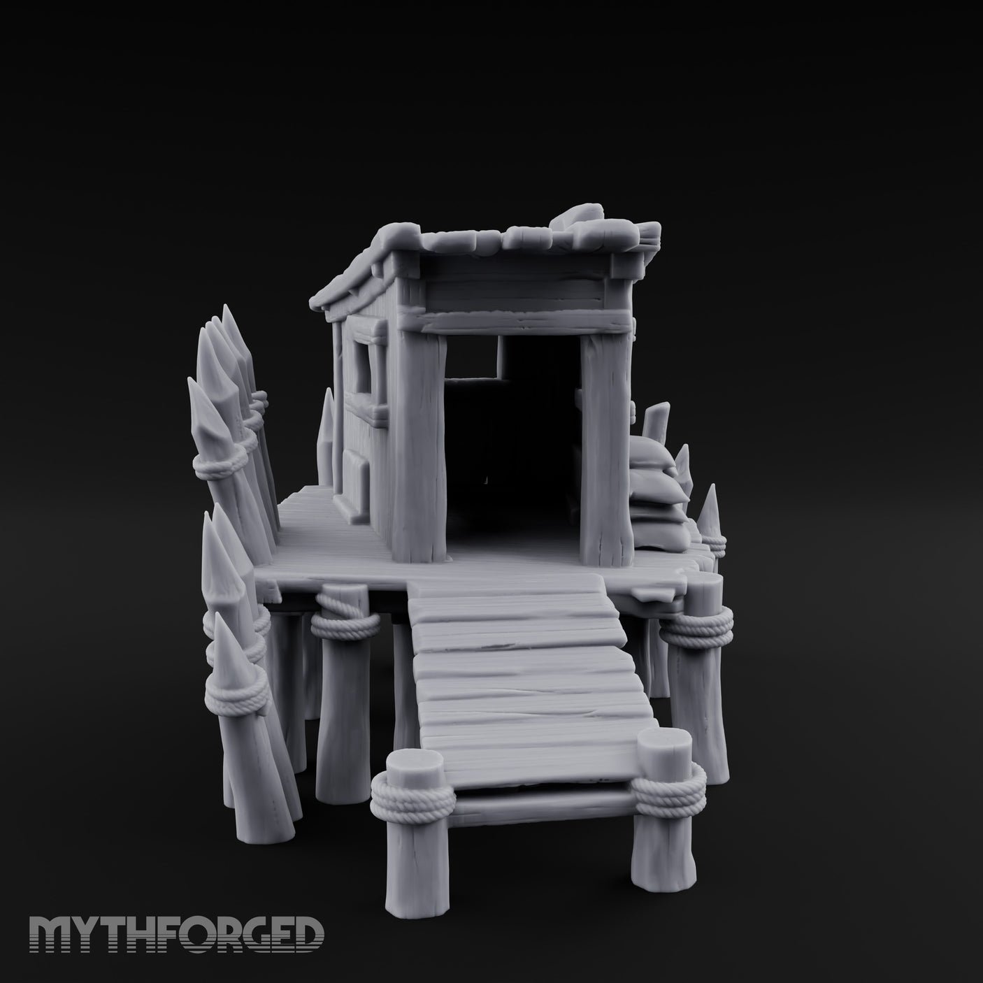 Spike-Palisaded Sandbag-Flanked Dockside Guard Post Miniature for Dungeons and Dragons, Pathfinder or other TTRPGs