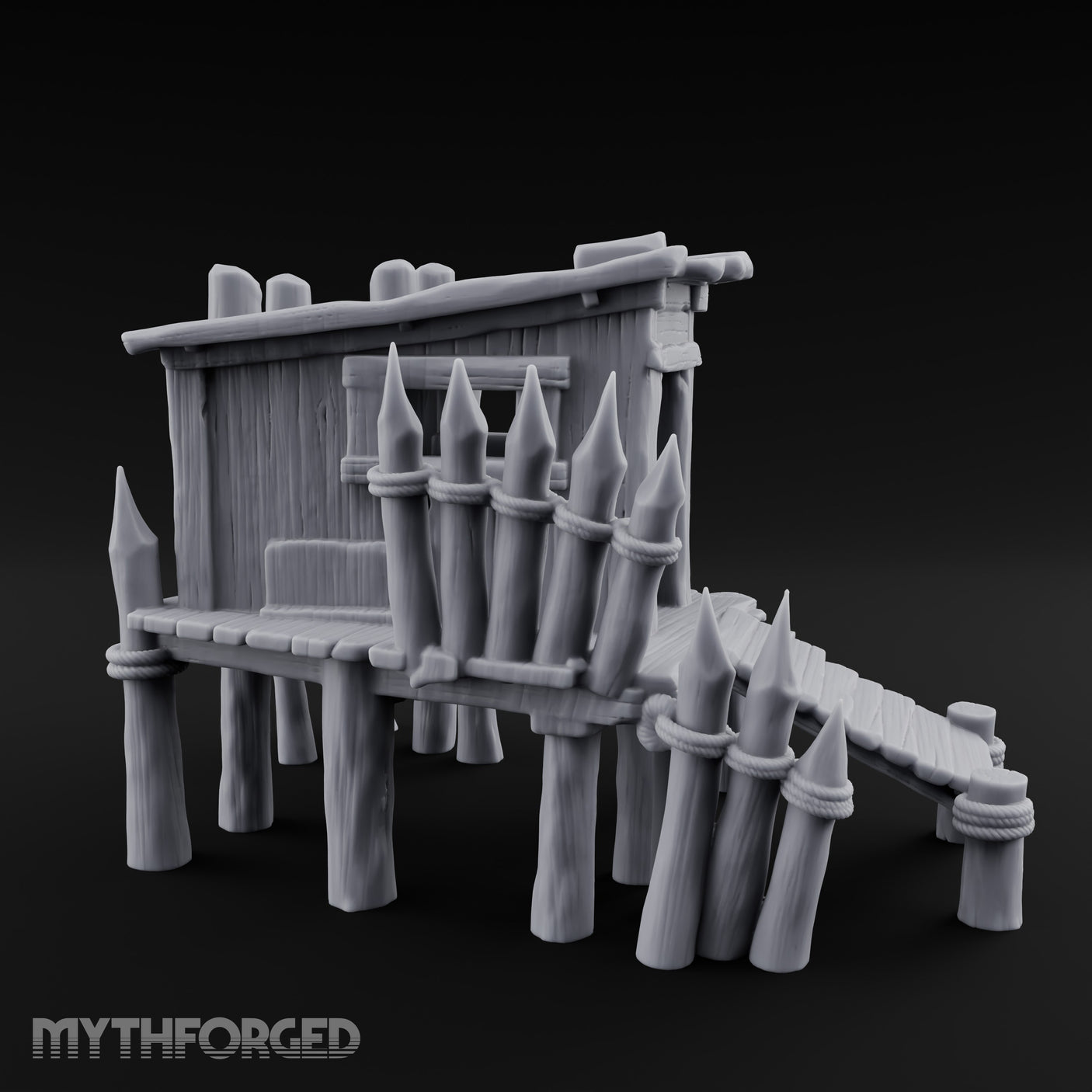 Spike-Palisaded Sandbag-Flanked Dockside Guard Post Miniature for Dungeons and Dragons, Pathfinder or other TTRPGs