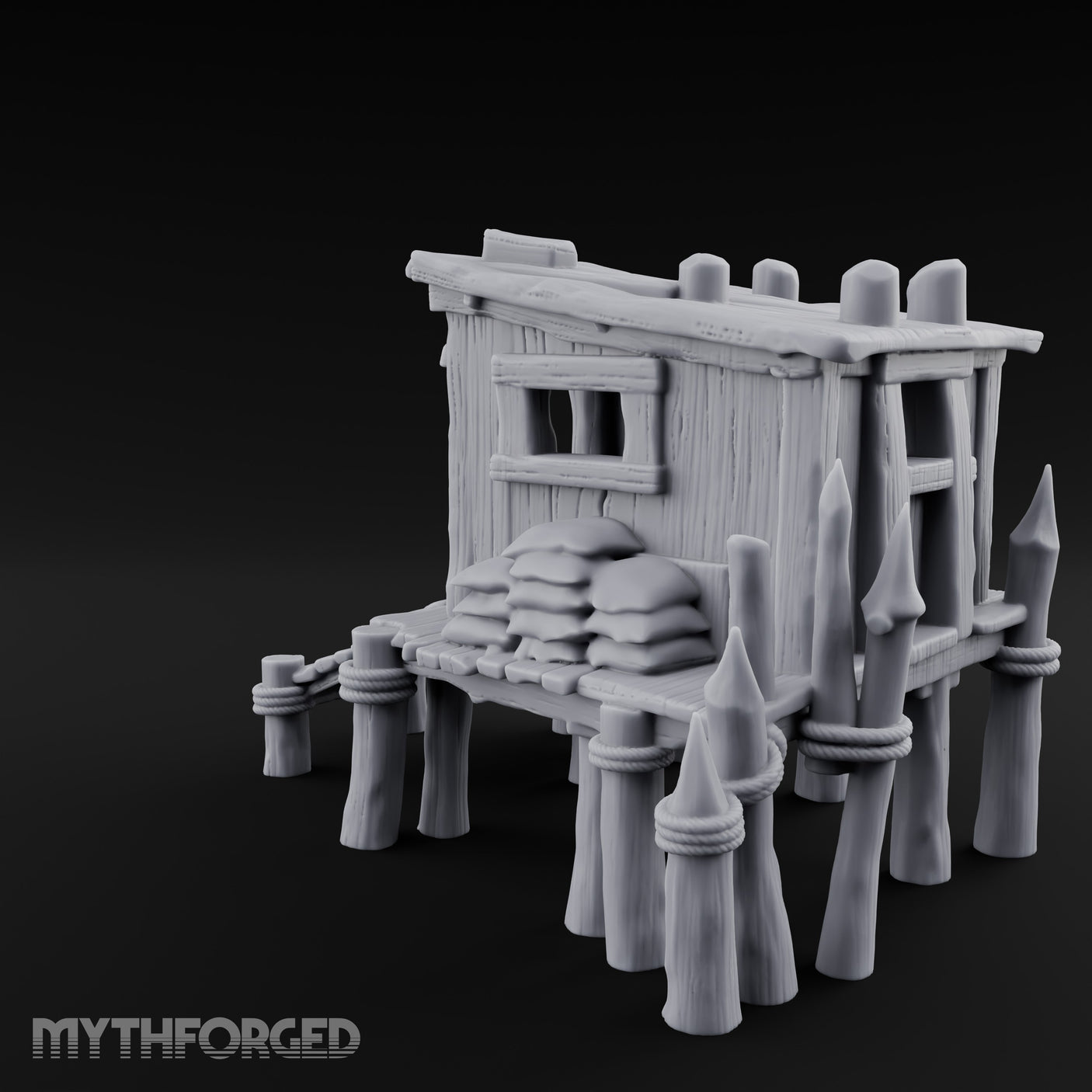 Spike-Palisaded Sandbag-Flanked Dockside Guard Post Miniature for Dungeons and Dragons, Pathfinder or other TTRPGs