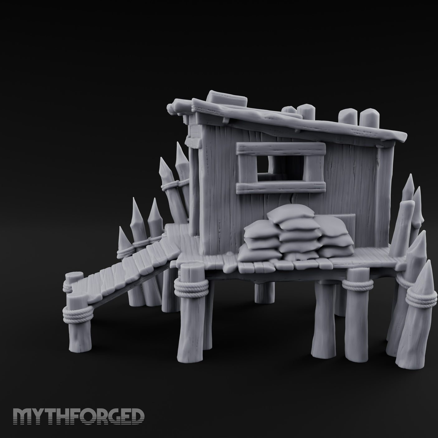 Spike-Palisaded Sandbag-Flanked Dockside Guard Post Miniature for Dungeons and Dragons, Pathfinder or other TTRPGs