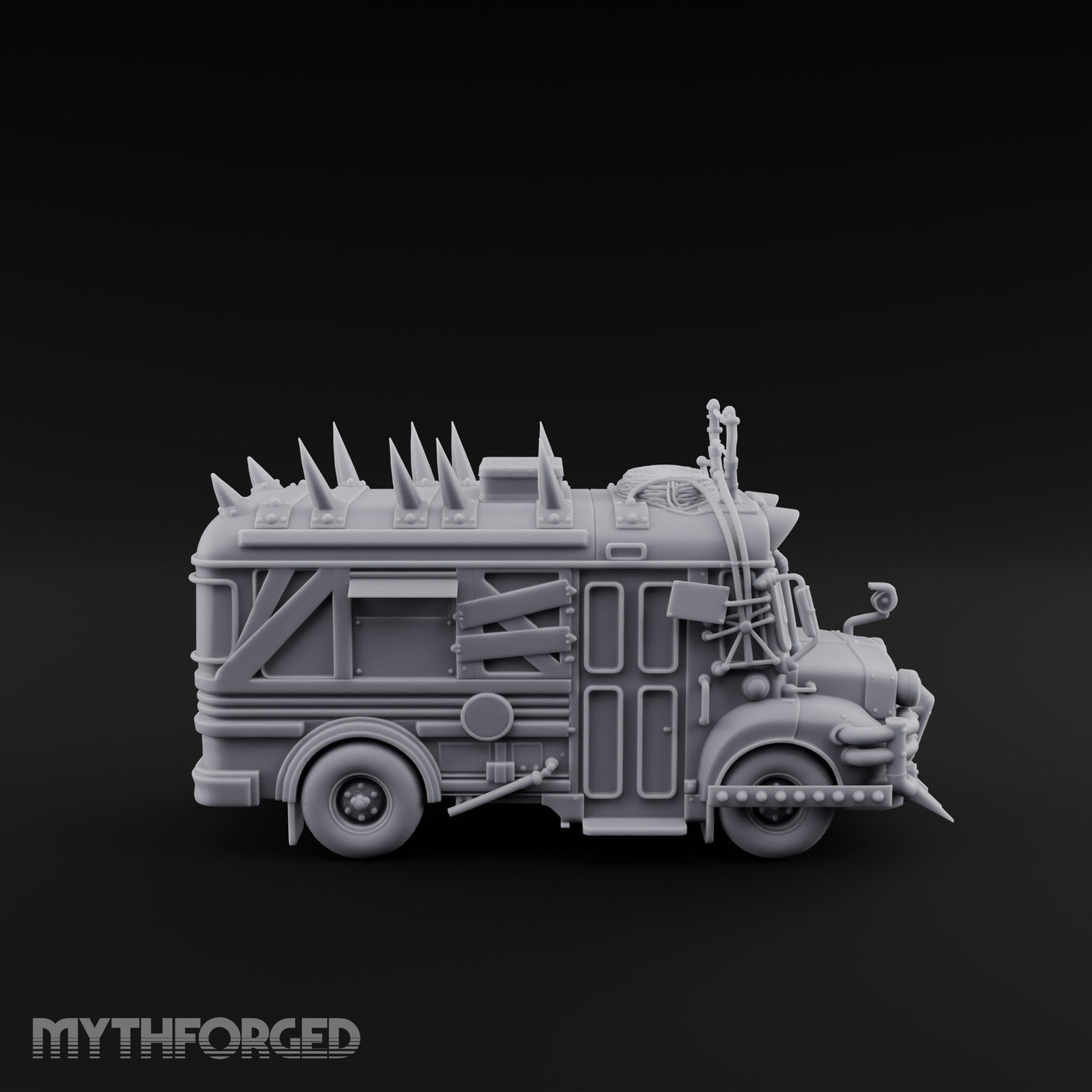 Spike-Roofed Plank-Armored Apocalypse Bus Miniature for Dungeons and Dragons, Pathfinder or other TTRPGs