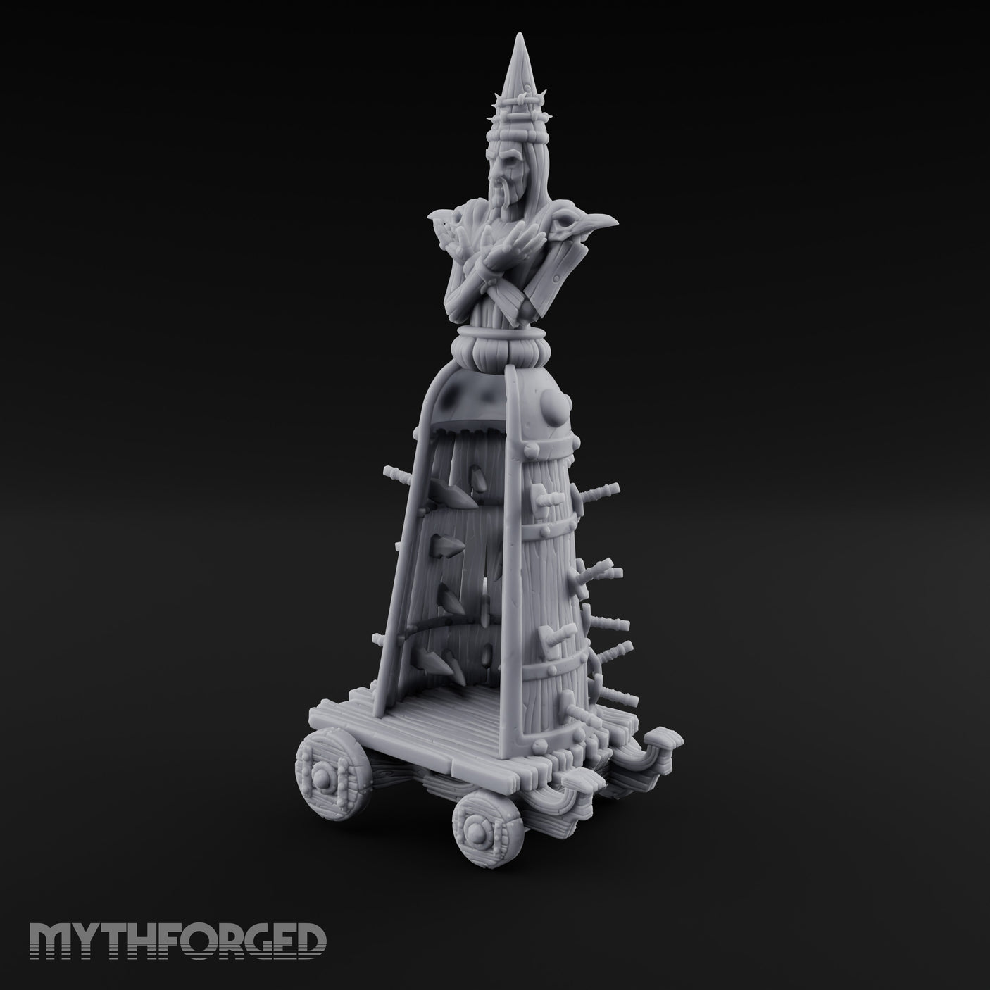 Spike-Studded Idol-Crowned Iron Maiden Torture Cart Miniature for Dungeons and Dragons, Pathfinder or other TTRPGs