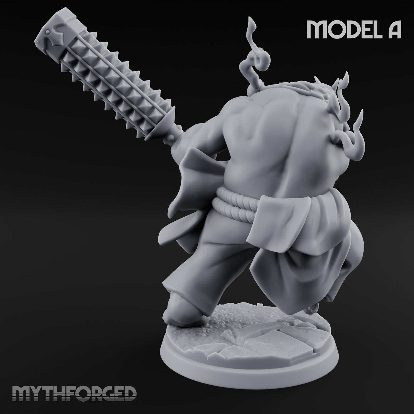 Spiked Club Swinging Oni Brute A Miniature for Dungeons and Dragons, Pathfinder or other TTRPGs