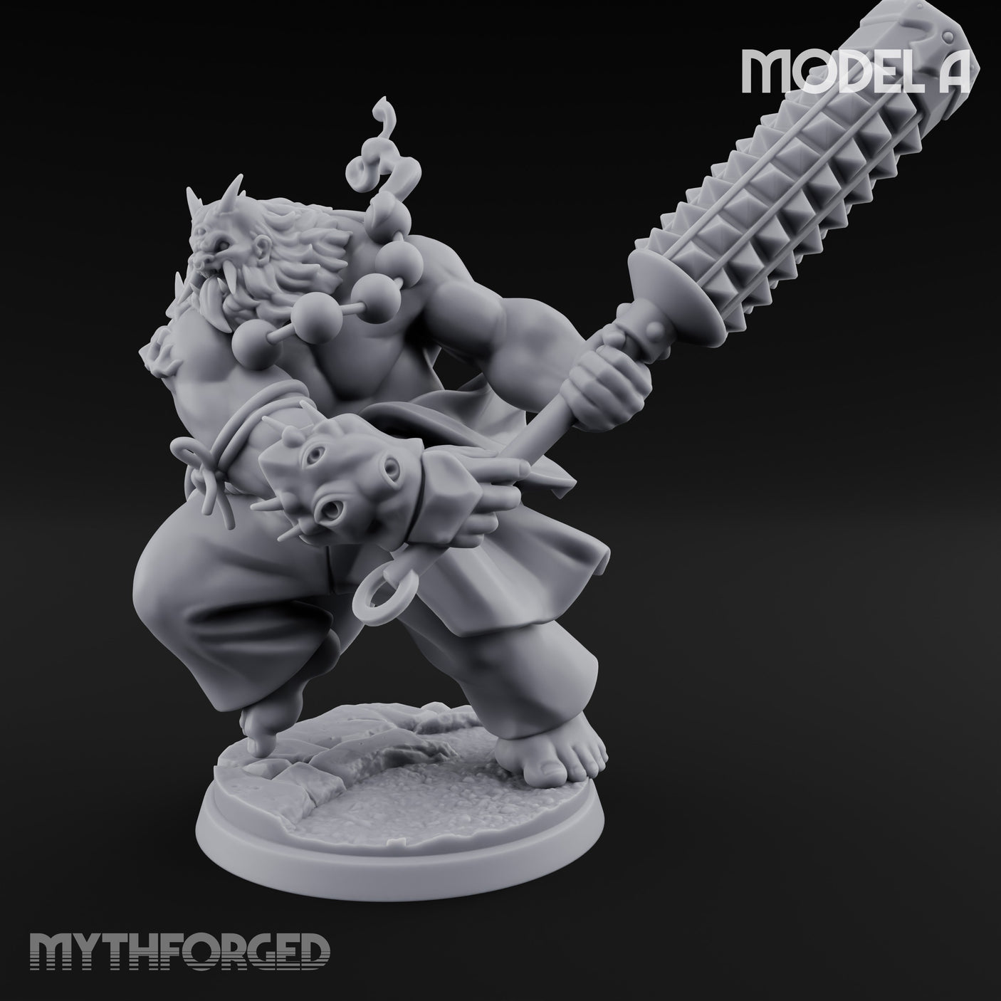 Spiked Club Swinging Oni Brute A Miniature for Dungeons and Dragons, Pathfinder or other TTRPGs