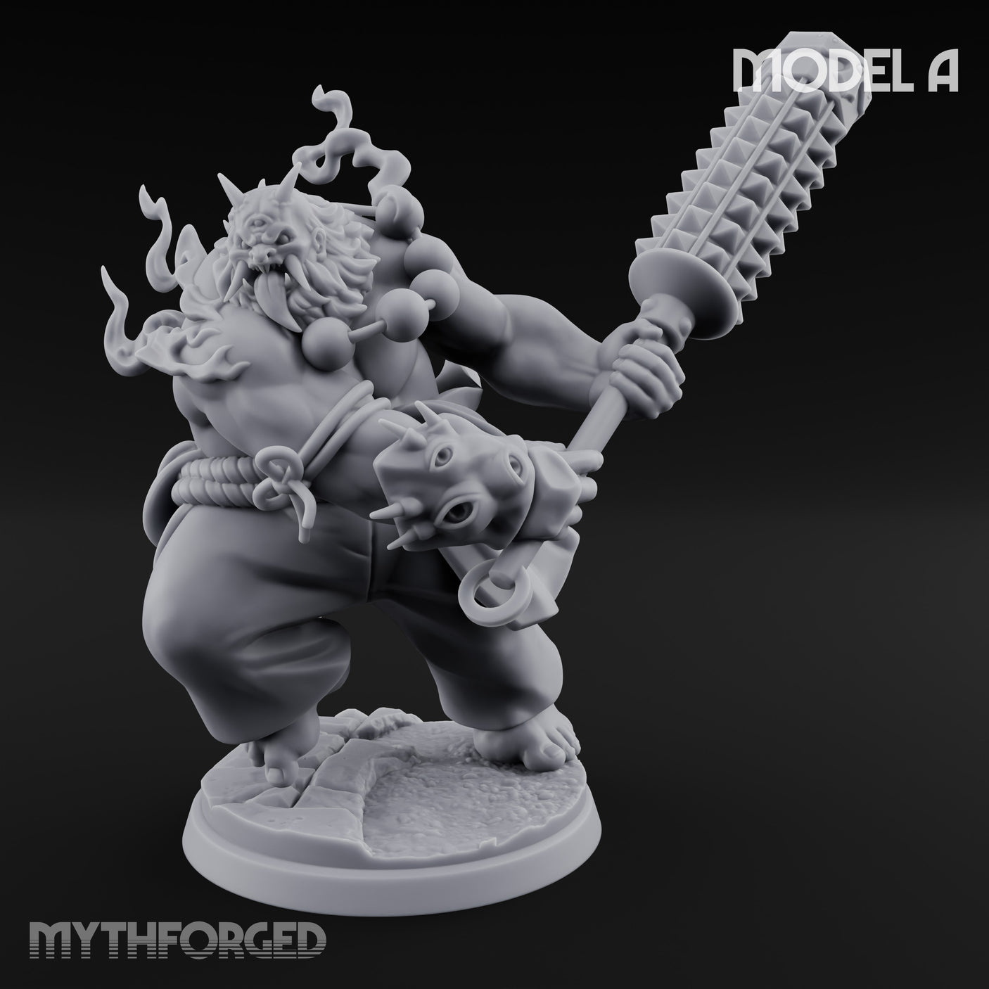 Spiked Club Swinging Oni Brute A Miniature for Dungeons and Dragons, Pathfinder or other TTRPGs