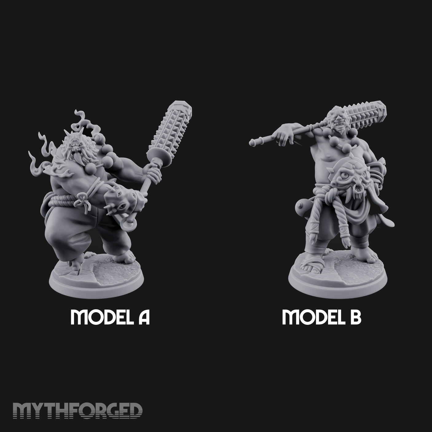Spiked Club Swinging Oni Brutes Miniature for Dungeons and Dragons, Pathfinder or other TTRPGs