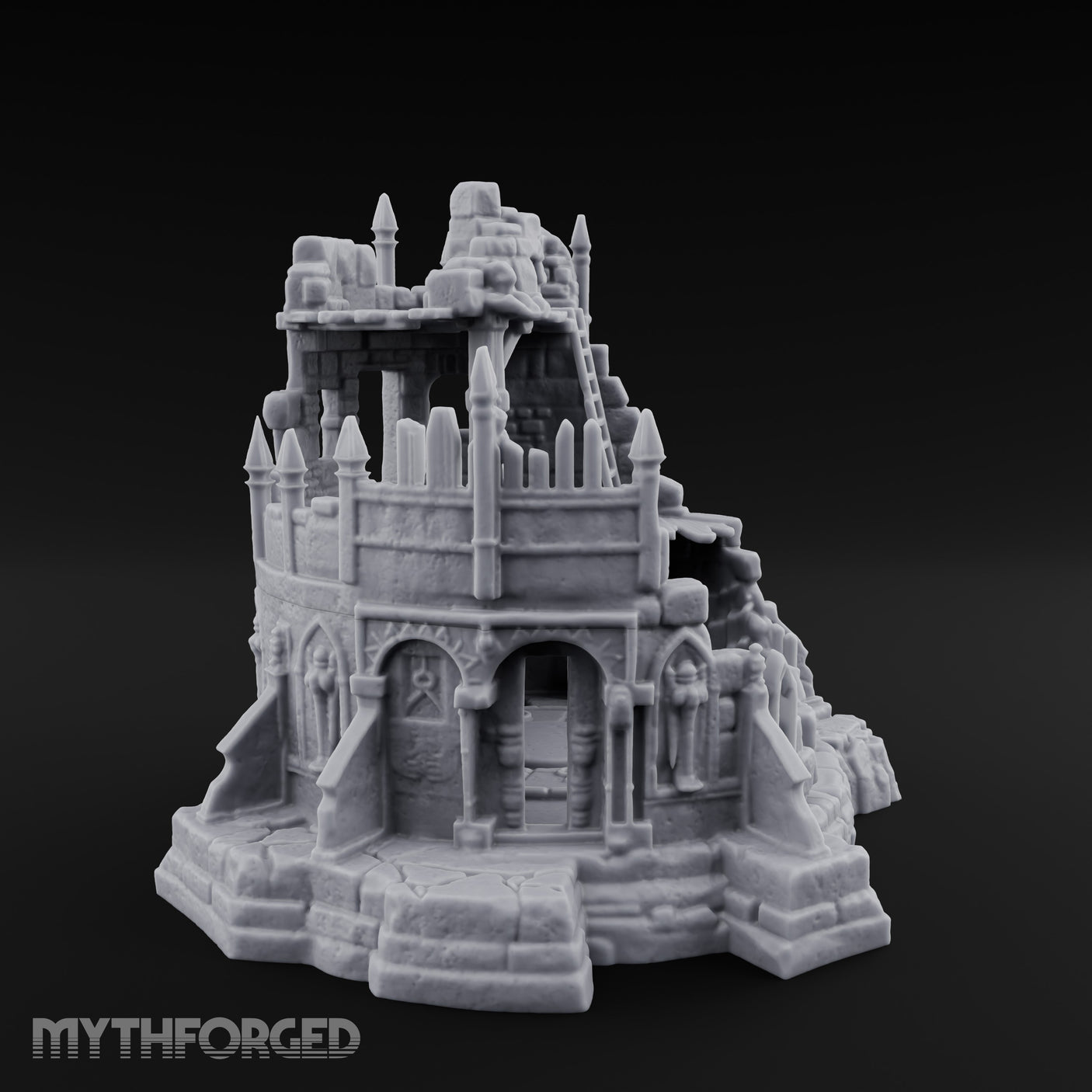 Spire-Bristled Idol-Flanked Gothic Temple Ruins Miniature for Dungeons and Dragons, Pathfinder or other TTRPGs