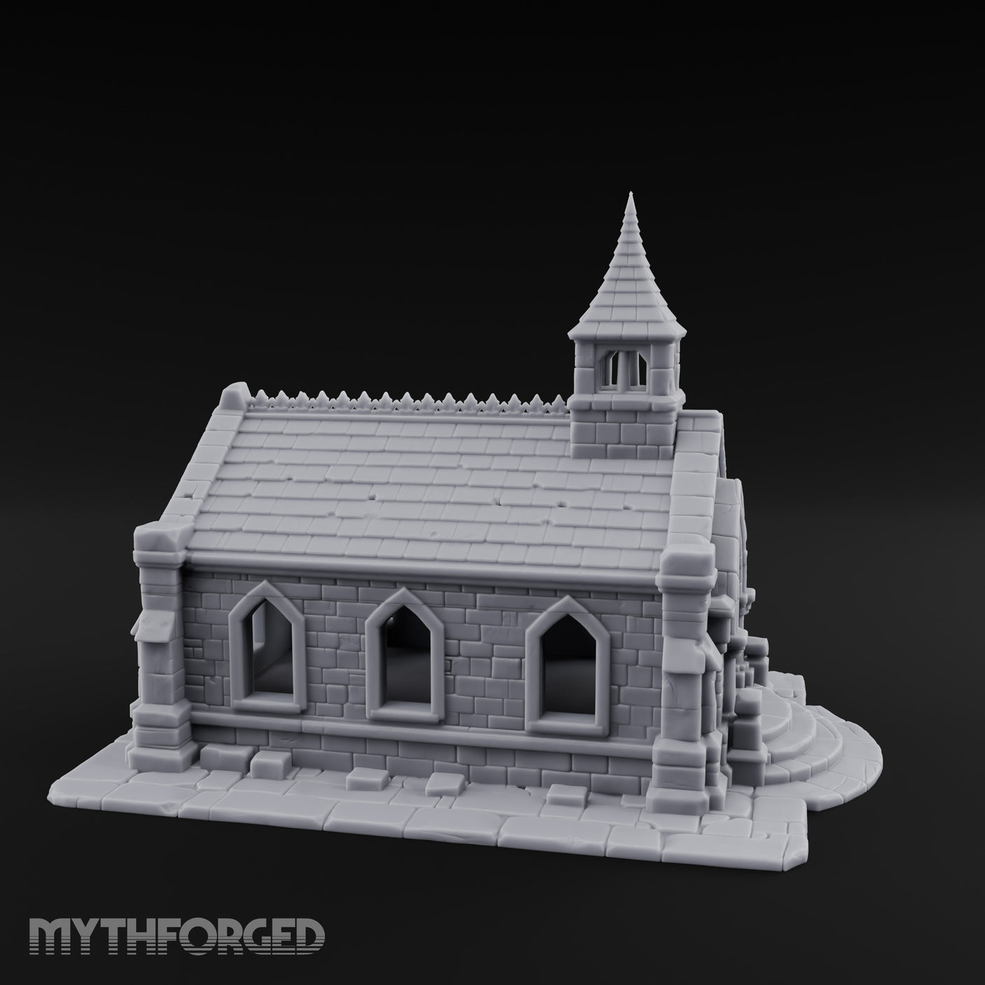 Spire-Capped Arch-Doored Gothic Stone Chapel Miniature for Dungeons and Dragons, Pathfinder or other TTRPGs