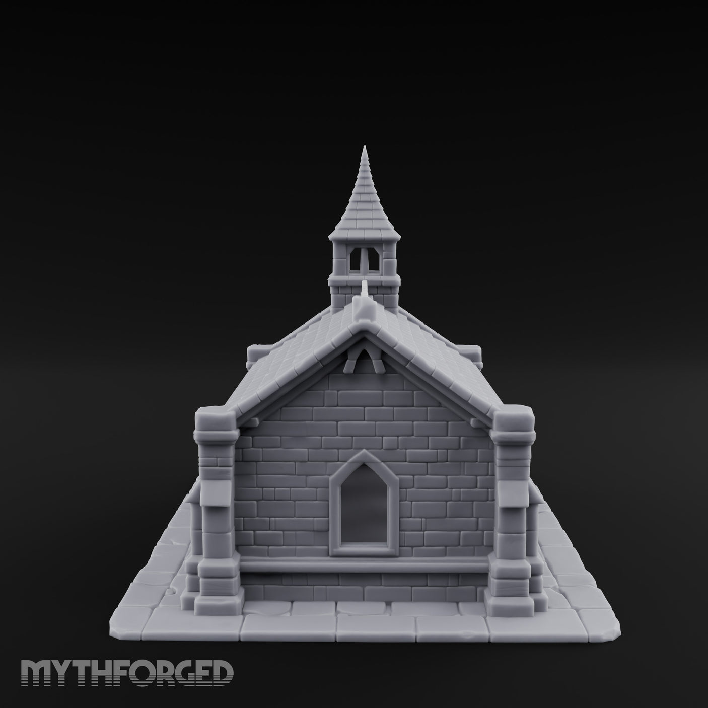 Spire-Capped Arch-Doored Gothic Stone Chapel Miniature for Dungeons and Dragons, Pathfinder or other TTRPGs