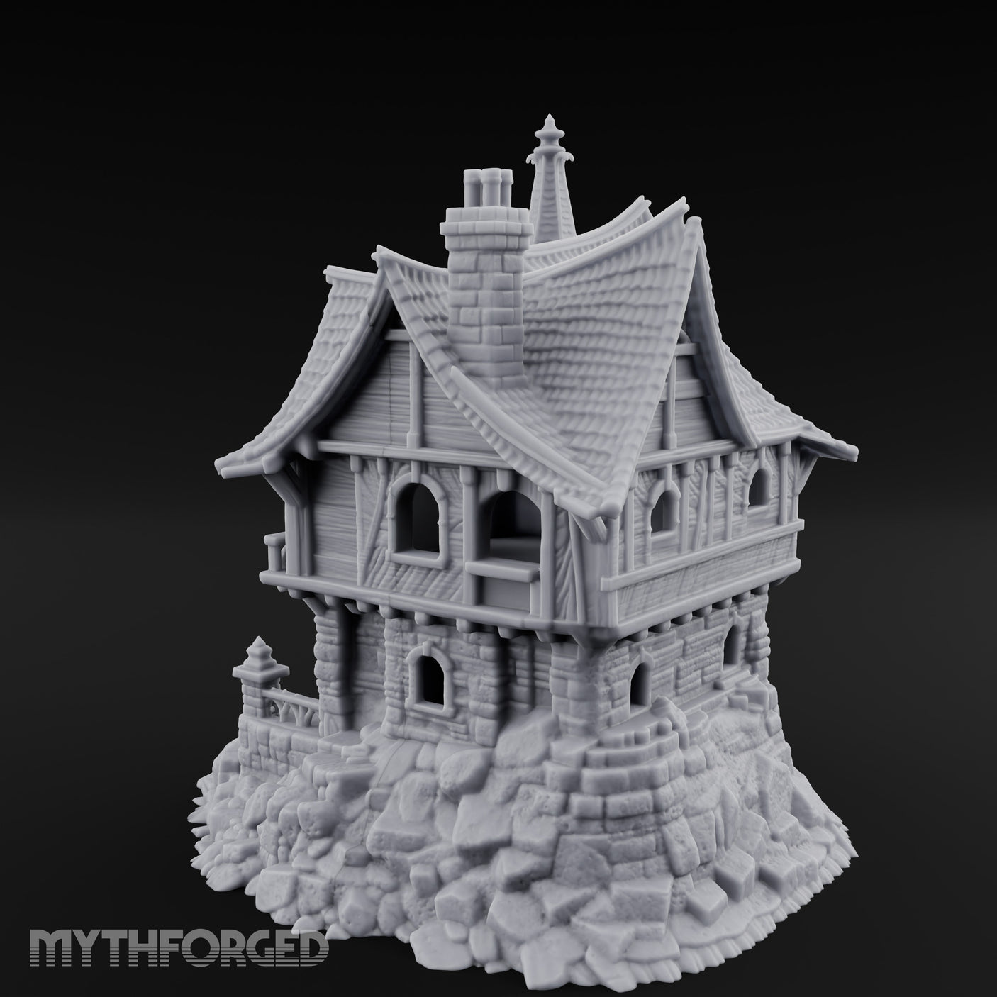 Spire-Crowned Timber-Framed Gothic Townhouse Miniature for Dungeons and Dragons, Pathfinder or other TTRPGs