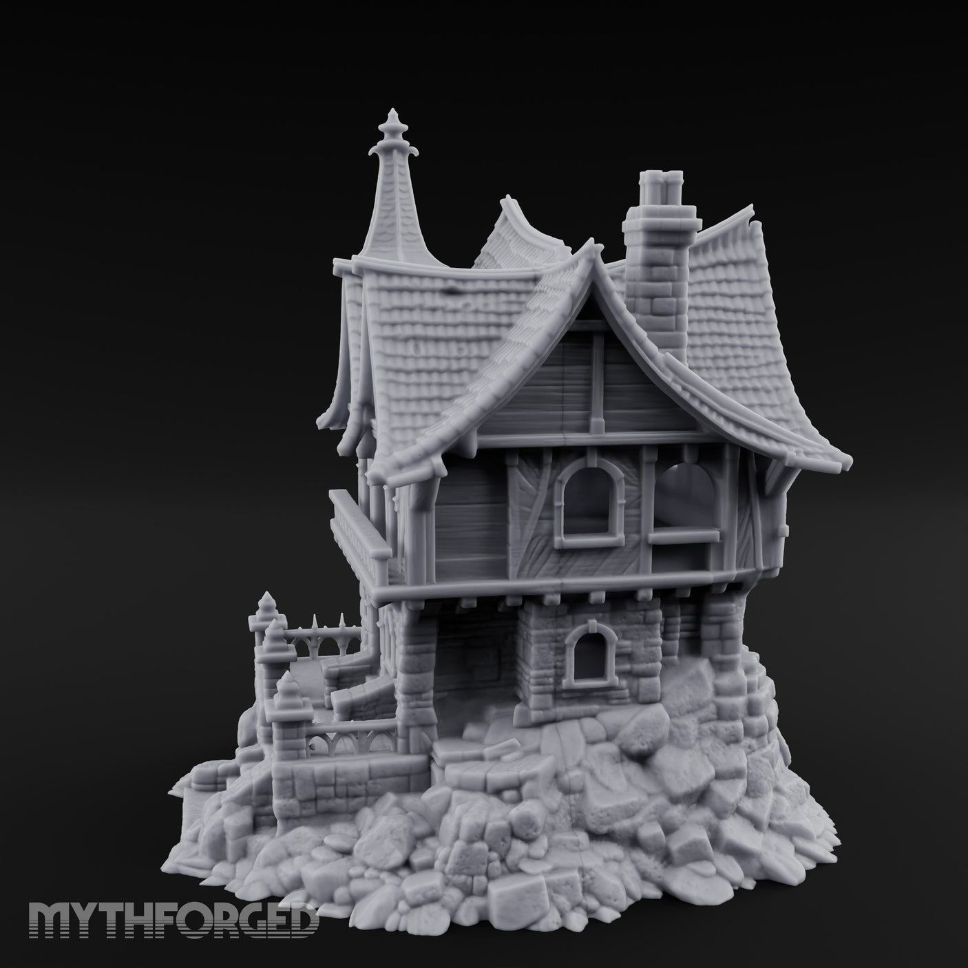 Spire-Crowned Timber-Framed Gothic Townhouse Miniature for Dungeons and Dragons, Pathfinder or other TTRPGs