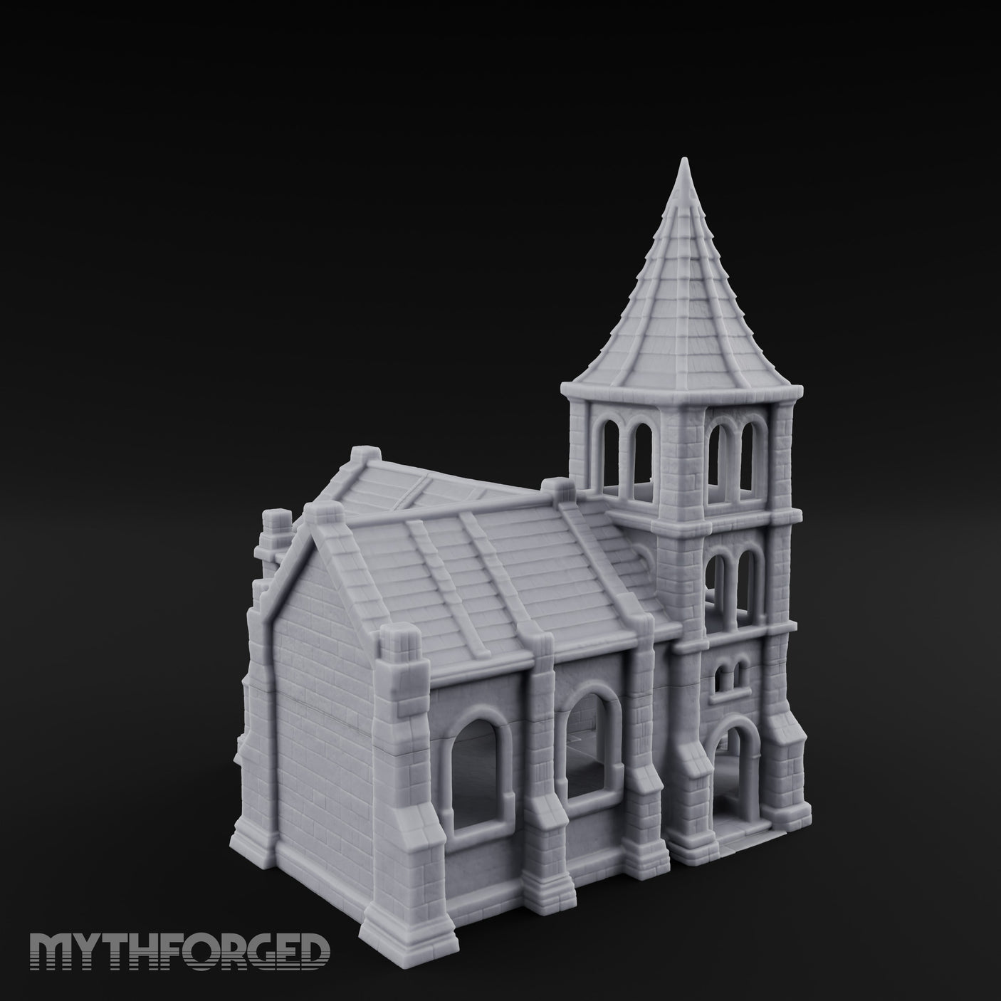 Spire-Topped Arch-Porched Gothic Stone Chapel Miniature for Dungeons and Dragons, Pathfinder or other TTRPGs