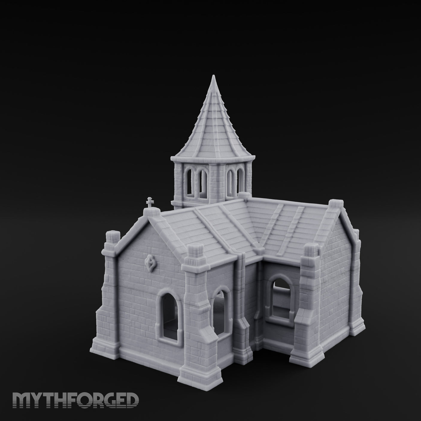 Spire-Topped Arch-Porched Gothic Stone Chapel Miniature for Dungeons and Dragons, Pathfinder or other TTRPGs