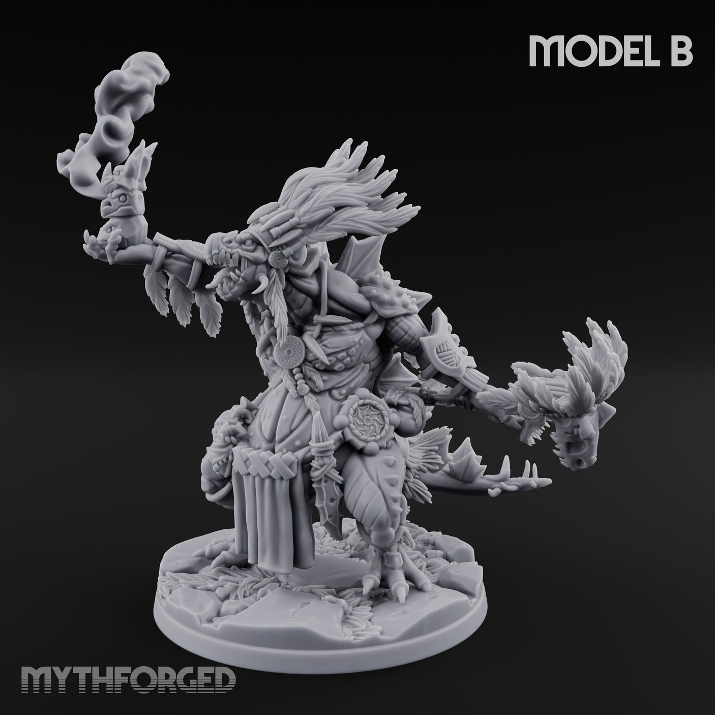 Spirit Channelling Lizardfolk Shaman B Miniature for Dungeons and Dragons, Pathfinder or other TTRPGs