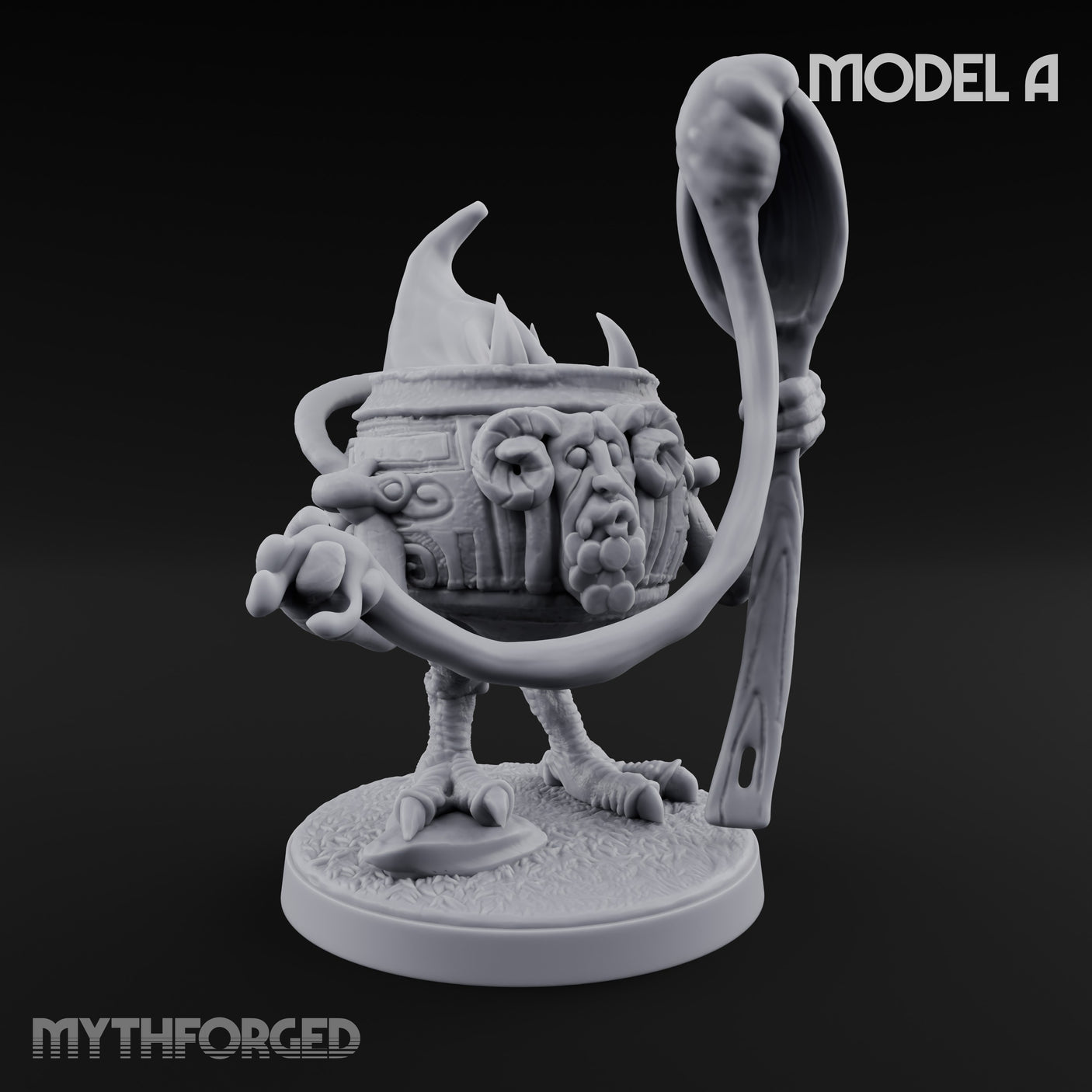 Spoon Wielding Mimic Cauldron A Miniature for Dungeons and Dragons, Pathfinder or other TTRPGs