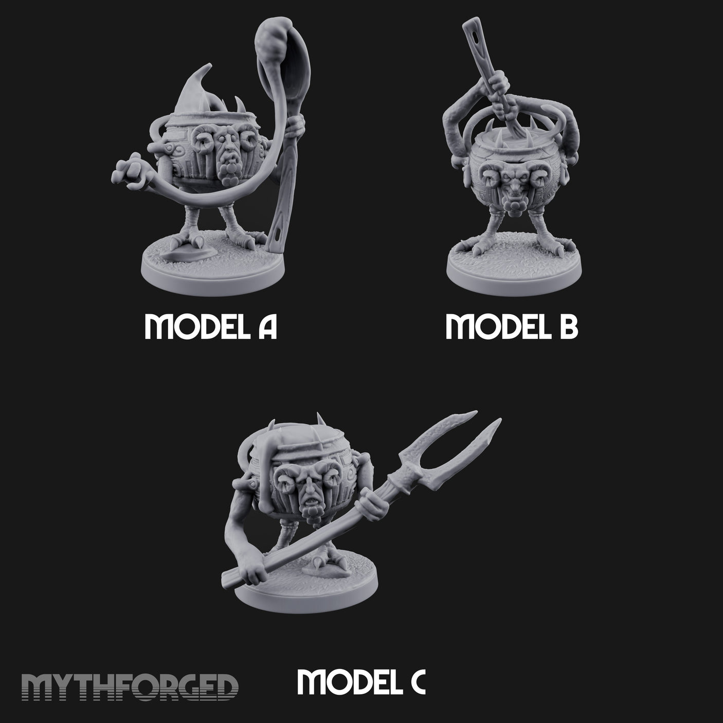 Spoon Wielding Mimic Cauldrons Miniature for Dungeons and Dragons, Pathfinder or other TTRPGs