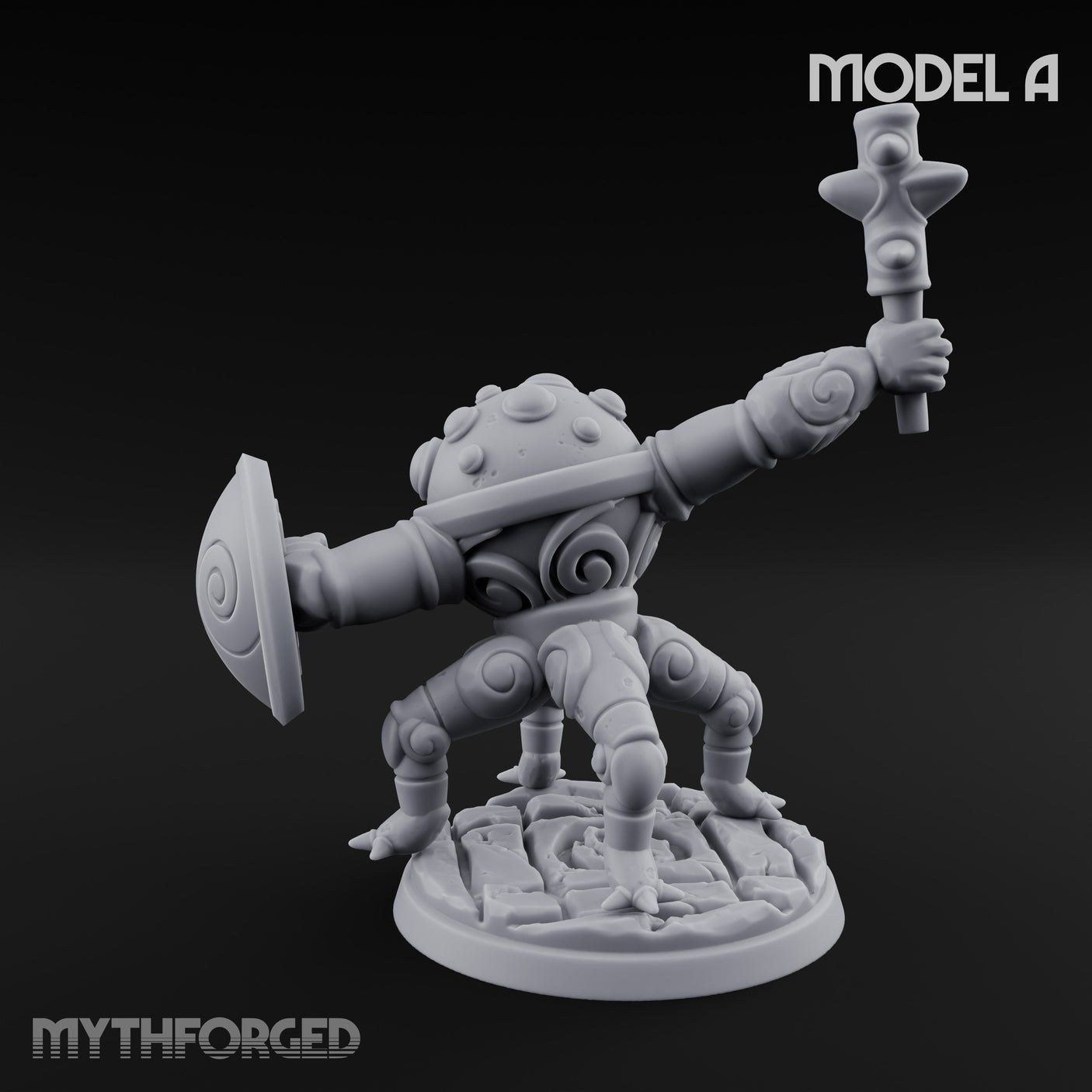 Staff And Shield Bearing Bulbous Automaton A Miniature for Dungeons and Dragons, Pathfinder or other TTRPGs