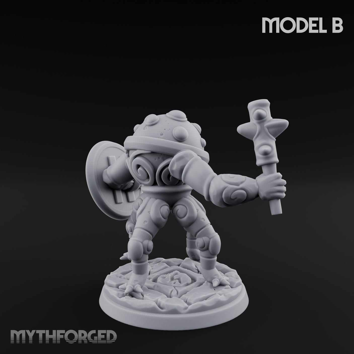 Staff And Shield Bearing Bulbous Automaton B Miniature for Dungeons and Dragons, Pathfinder or other TTRPGs