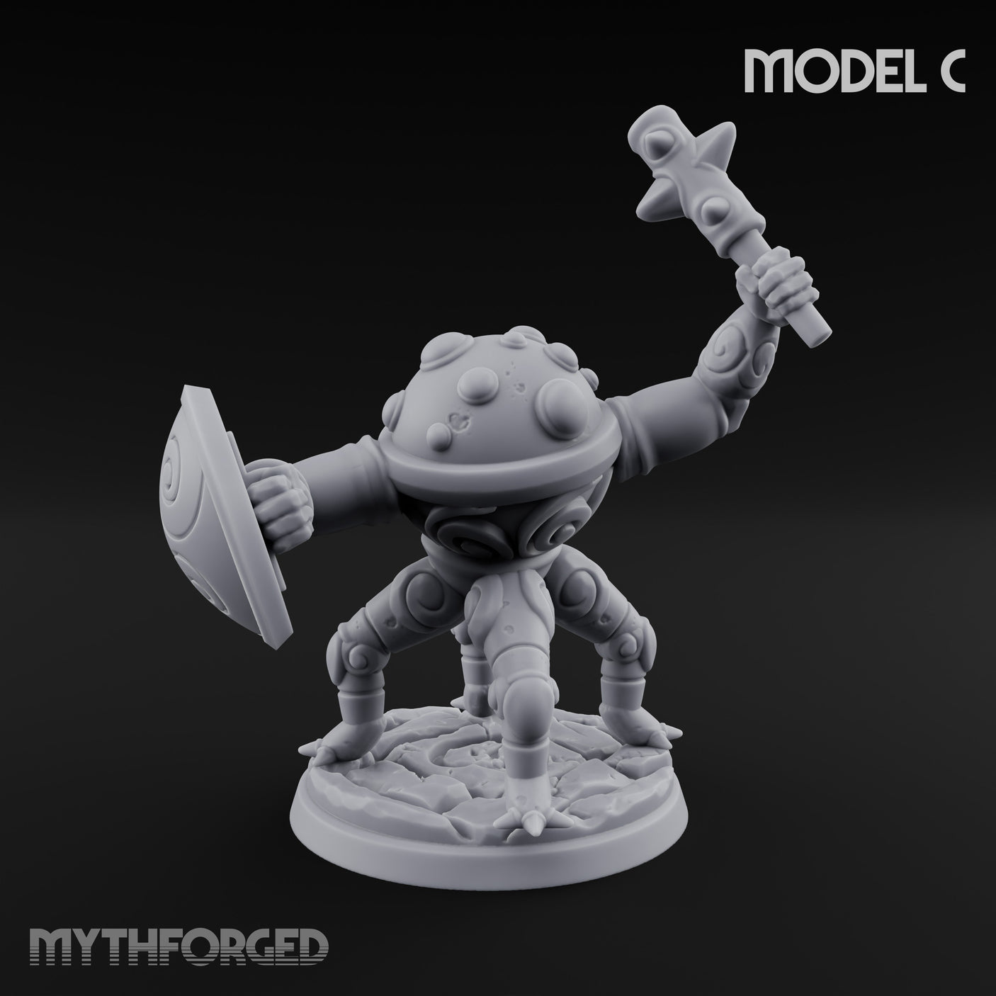 Staff And Shield Bearing Bulbous Automaton C Miniature for Dungeons and Dragons, Pathfinder or other TTRPGs