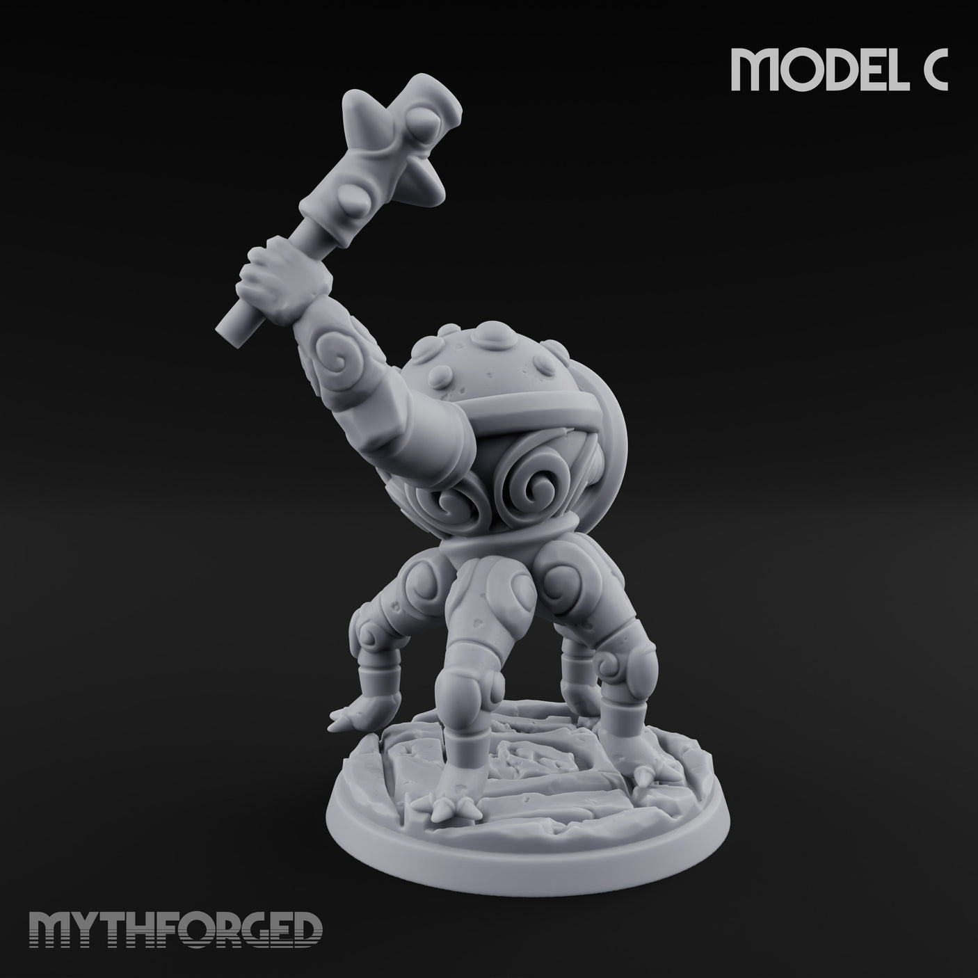 Staff And Shield Bearing Bulbous Automaton C Miniature for Dungeons and Dragons, Pathfinder or other TTRPGs
