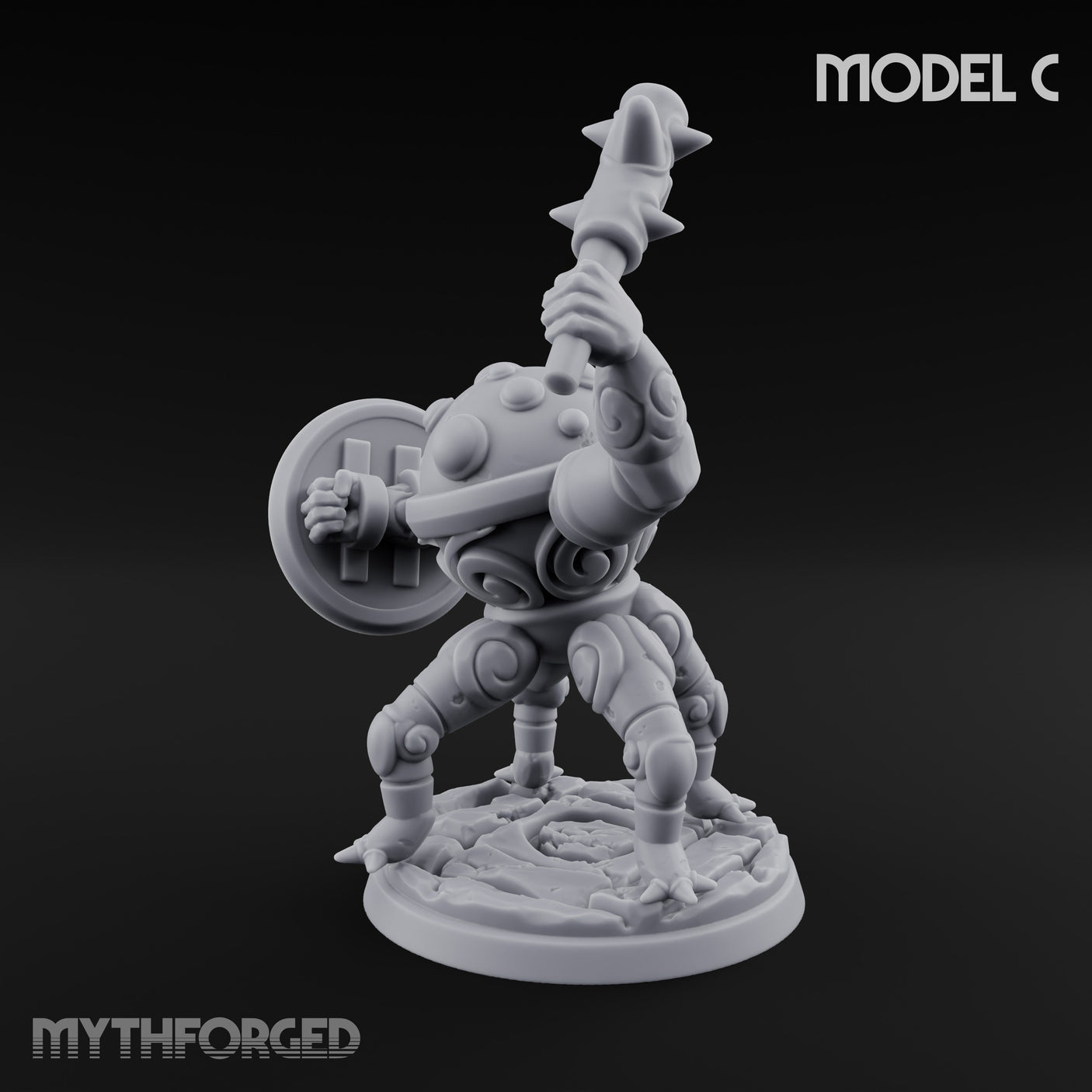 Staff And Shield Bearing Bulbous Automaton C Miniature for Dungeons and Dragons, Pathfinder or other TTRPGs