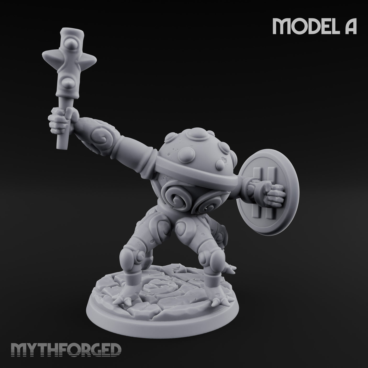 Staff And Shield Bearing Bulbous Automatons Miniature for Dungeons and Dragons, Pathfinder or other TTRPGs