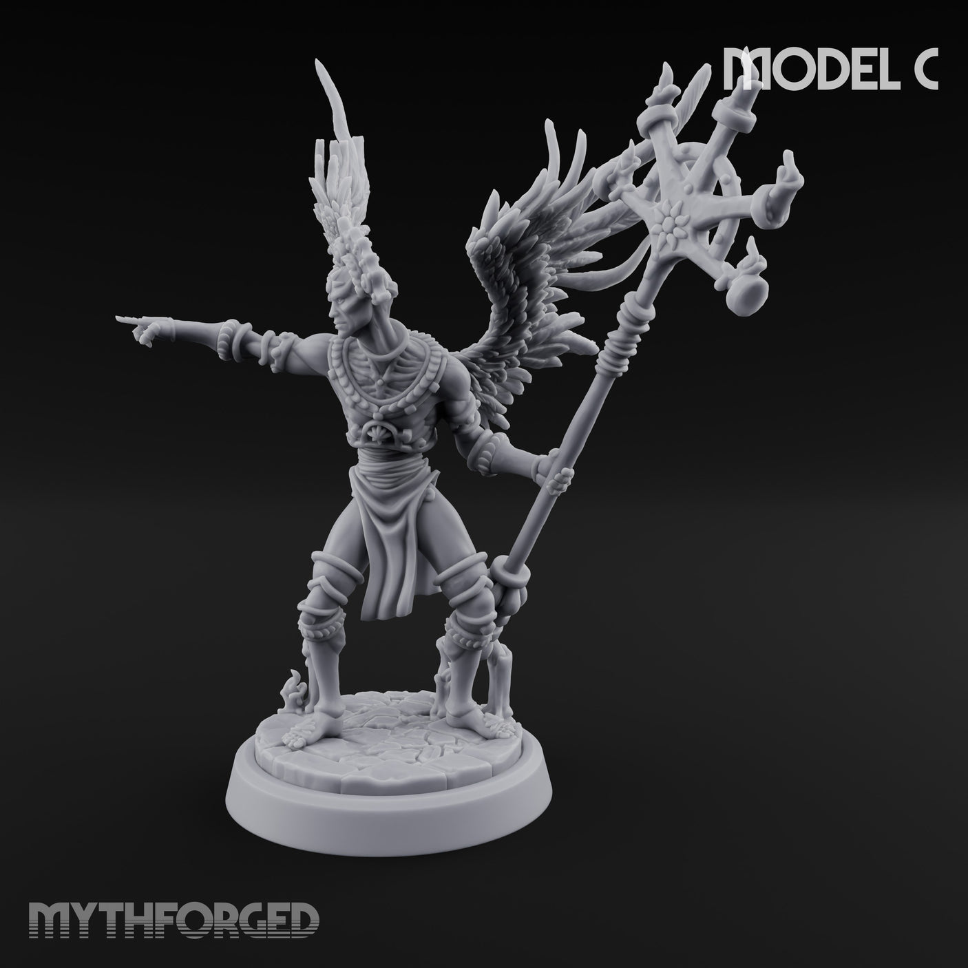 Staff Bearing Angel Priest C Miniature for Dungeons and Dragons, Pathfinder or other TTRPGs
