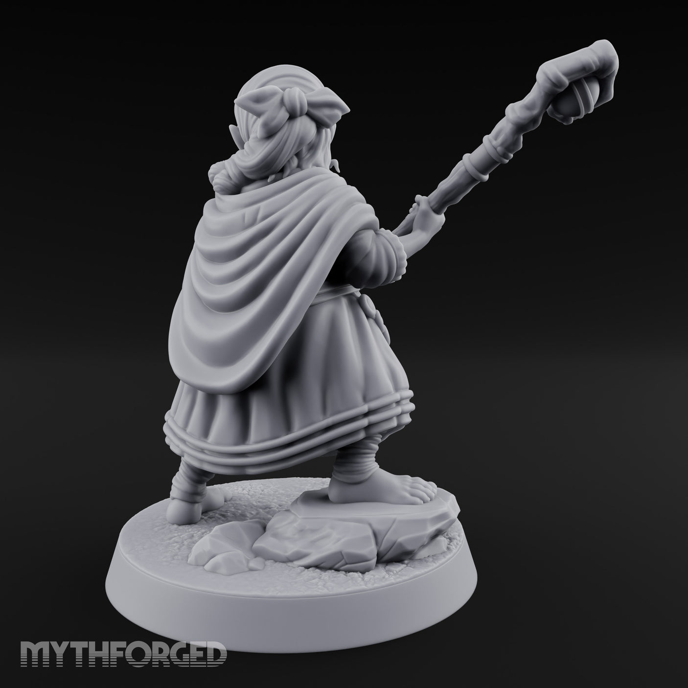 Staff Brandishing Crouching Halfling Empath Miniature for Dungeons and Dragons, Pathfinder or other TTRPGs