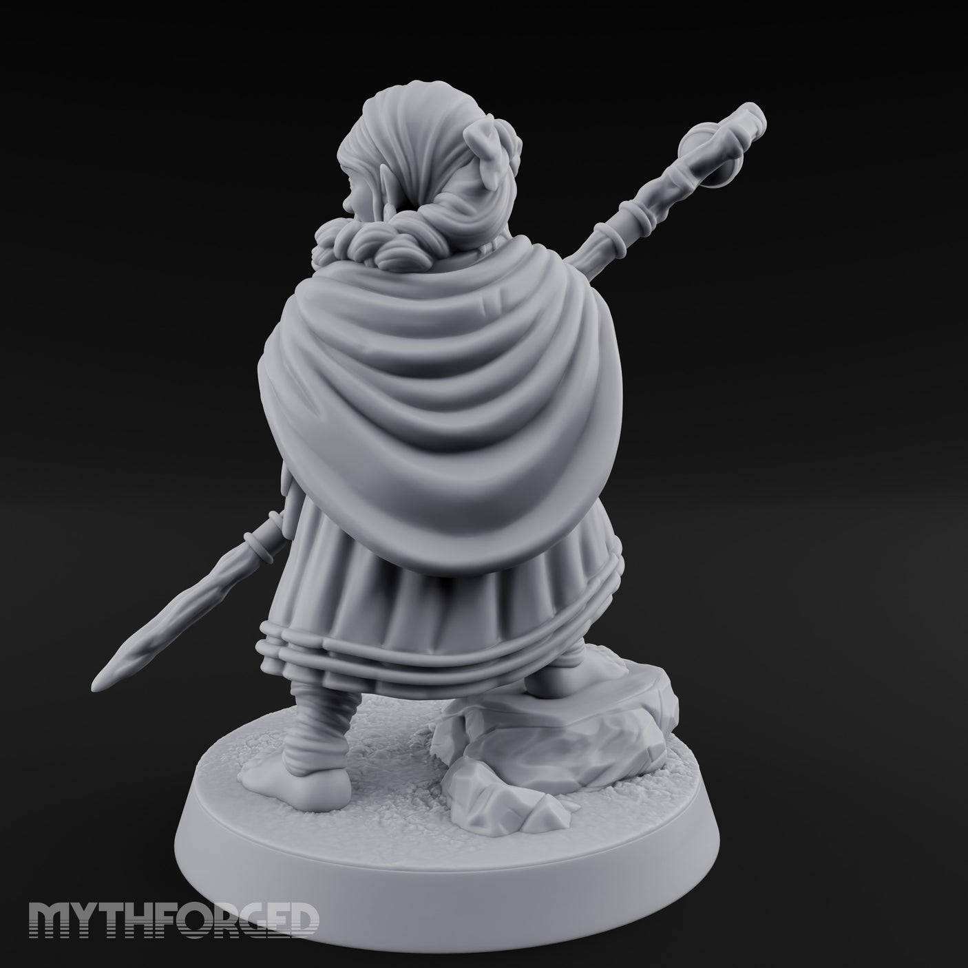 Staff Brandishing Crouching Halfling Empath Miniature for Dungeons and Dragons, Pathfinder or other TTRPGs