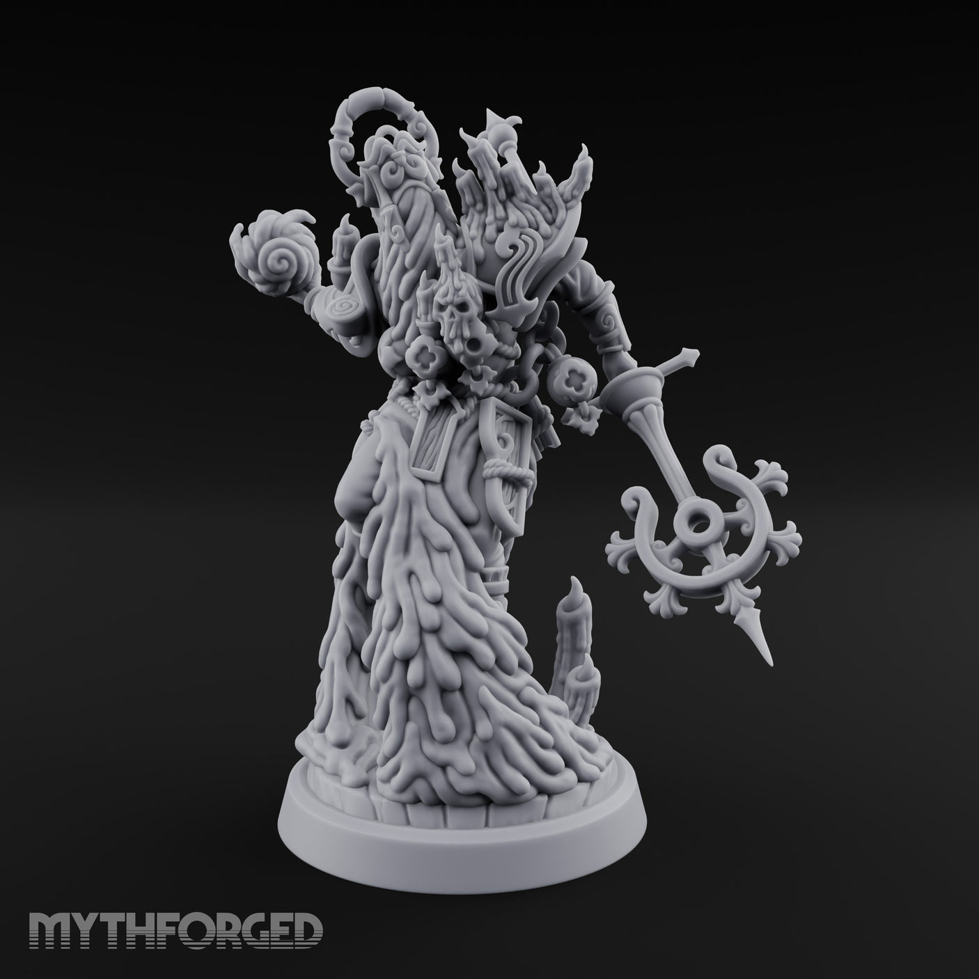 Staff Brandishing Lich Priest Miniature for Dungeons and Dragons, Pathfinder or other TTRPGs
