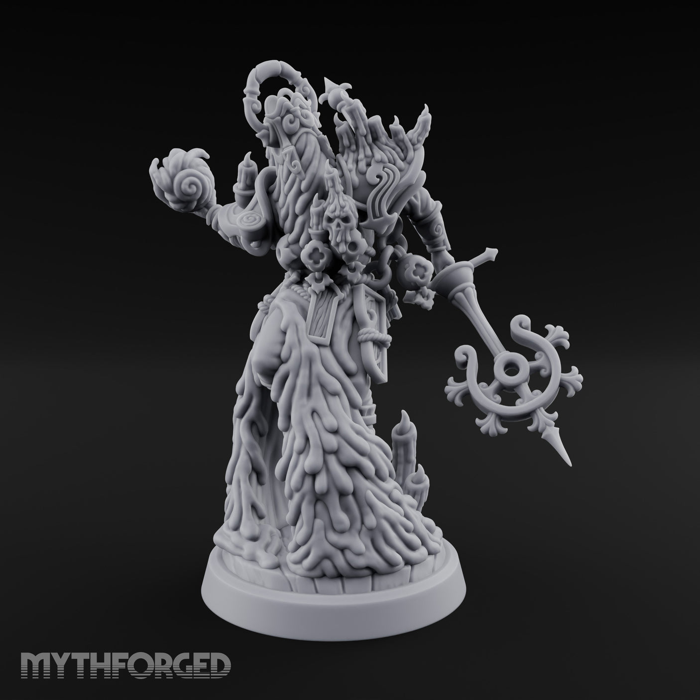 Staff Brandishing Lich Priest Miniature for Dungeons and Dragons, Pathfinder or other TTRPGs