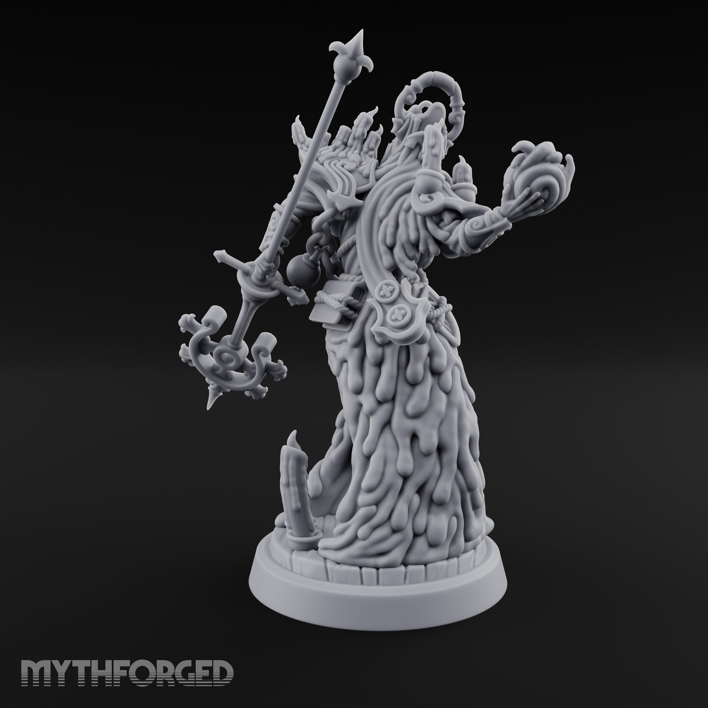 Staff Brandishing Lich Priest Miniature for Dungeons and Dragons, Pathfinder or other TTRPGs