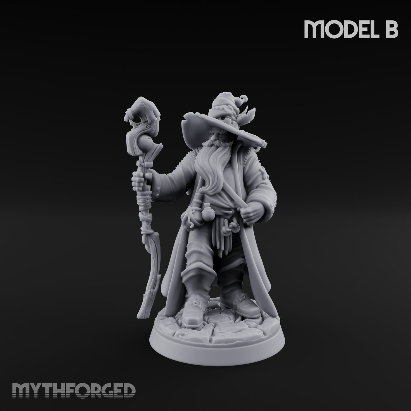 Staff Clutching Spell Casting Human Wizard B Miniature for Dungeons and Dragons, Pathfinder or other TTRPGs