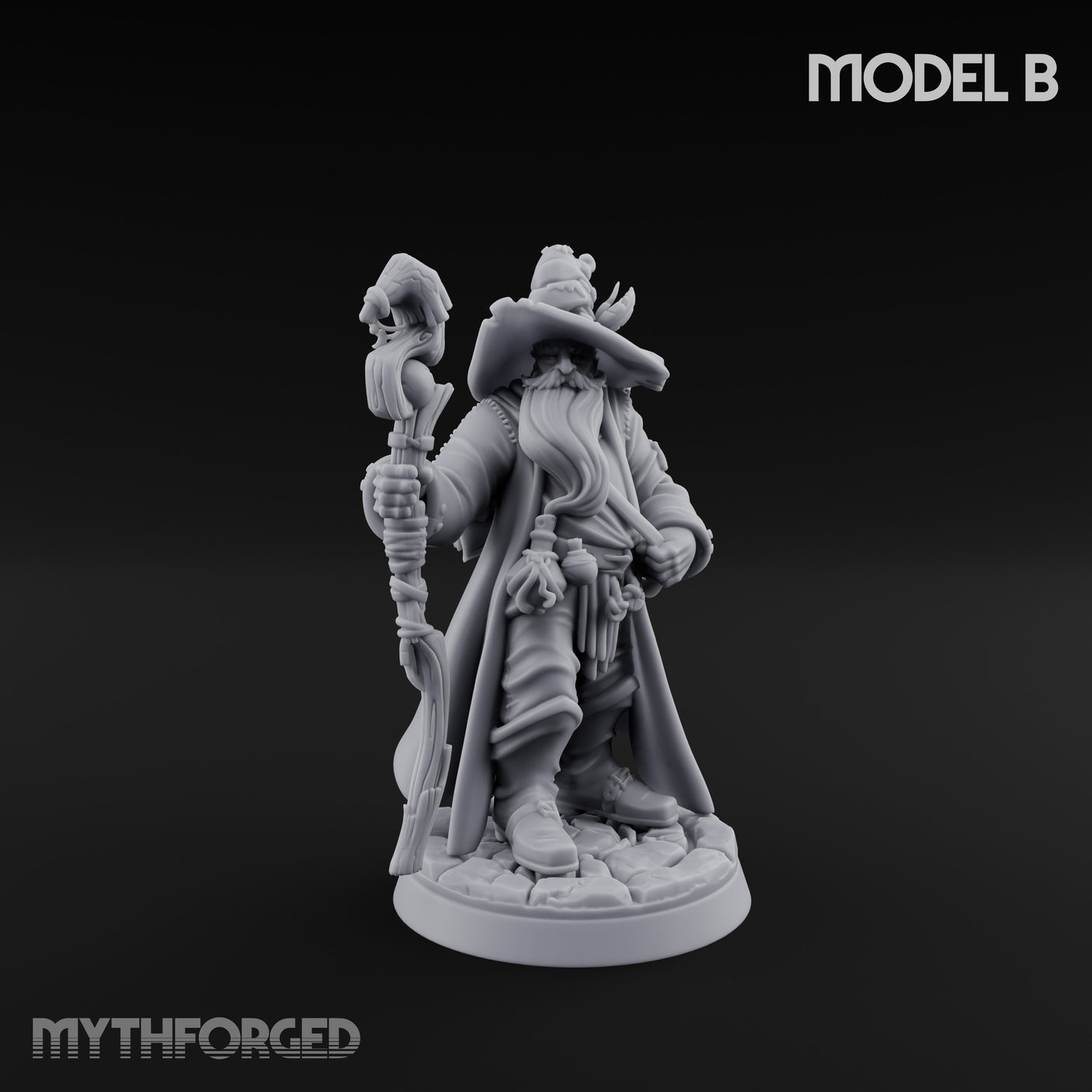 Staff Clutching Spell Casting Human Wizard B Miniature for Dungeons and Dragons, Pathfinder or other TTRPGs
