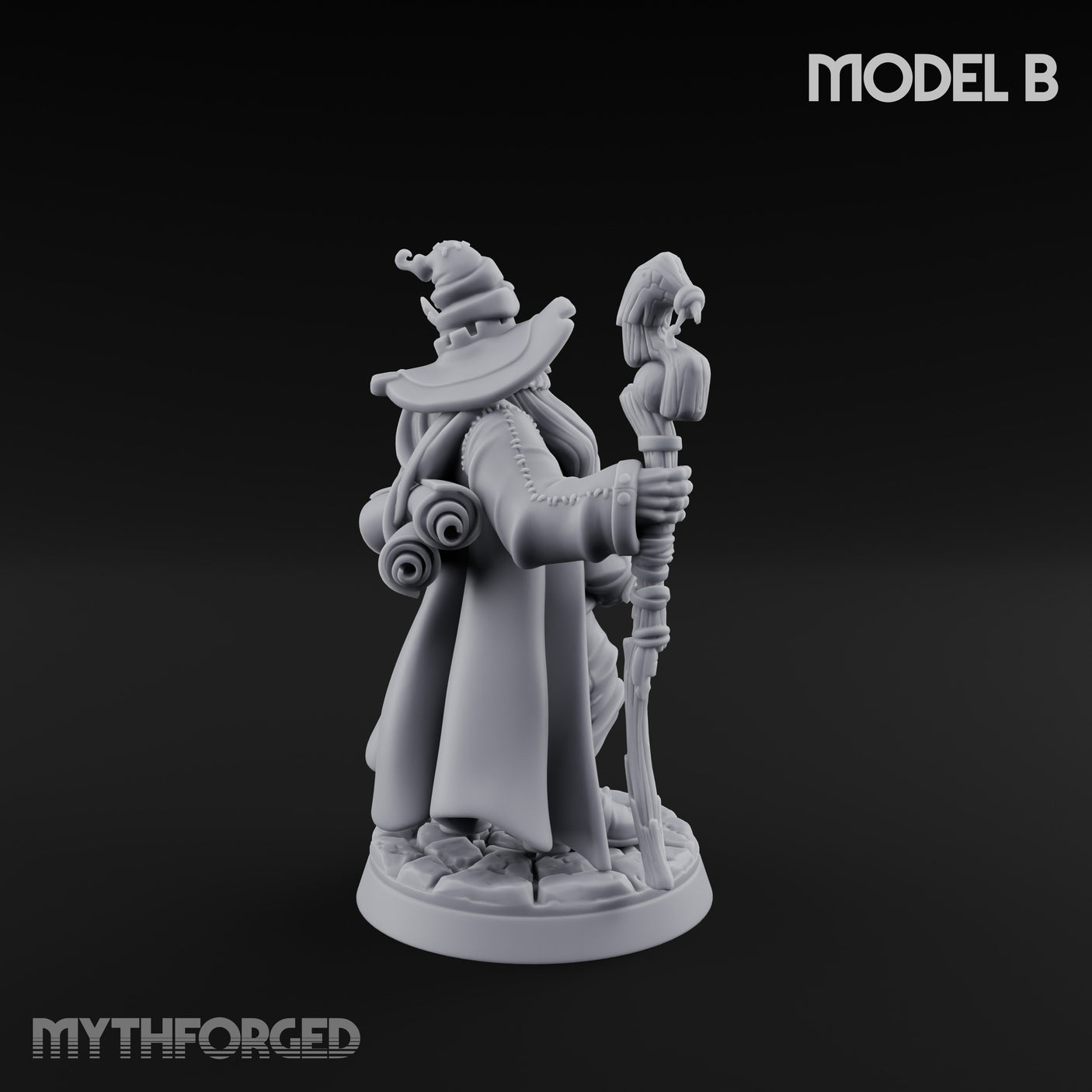 Staff Clutching Spell Casting Human Wizard B Miniature for Dungeons and Dragons, Pathfinder or other TTRPGs