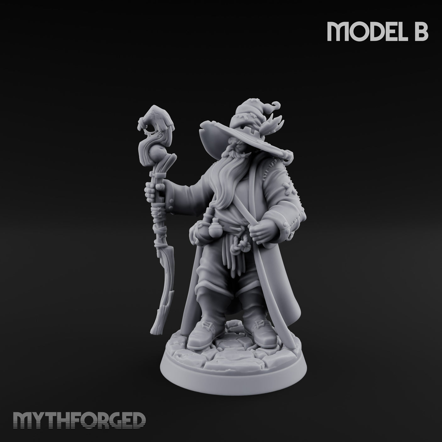 Staff Clutching Spell Casting Human Wizard B Miniature for Dungeons and Dragons, Pathfinder or other TTRPGs