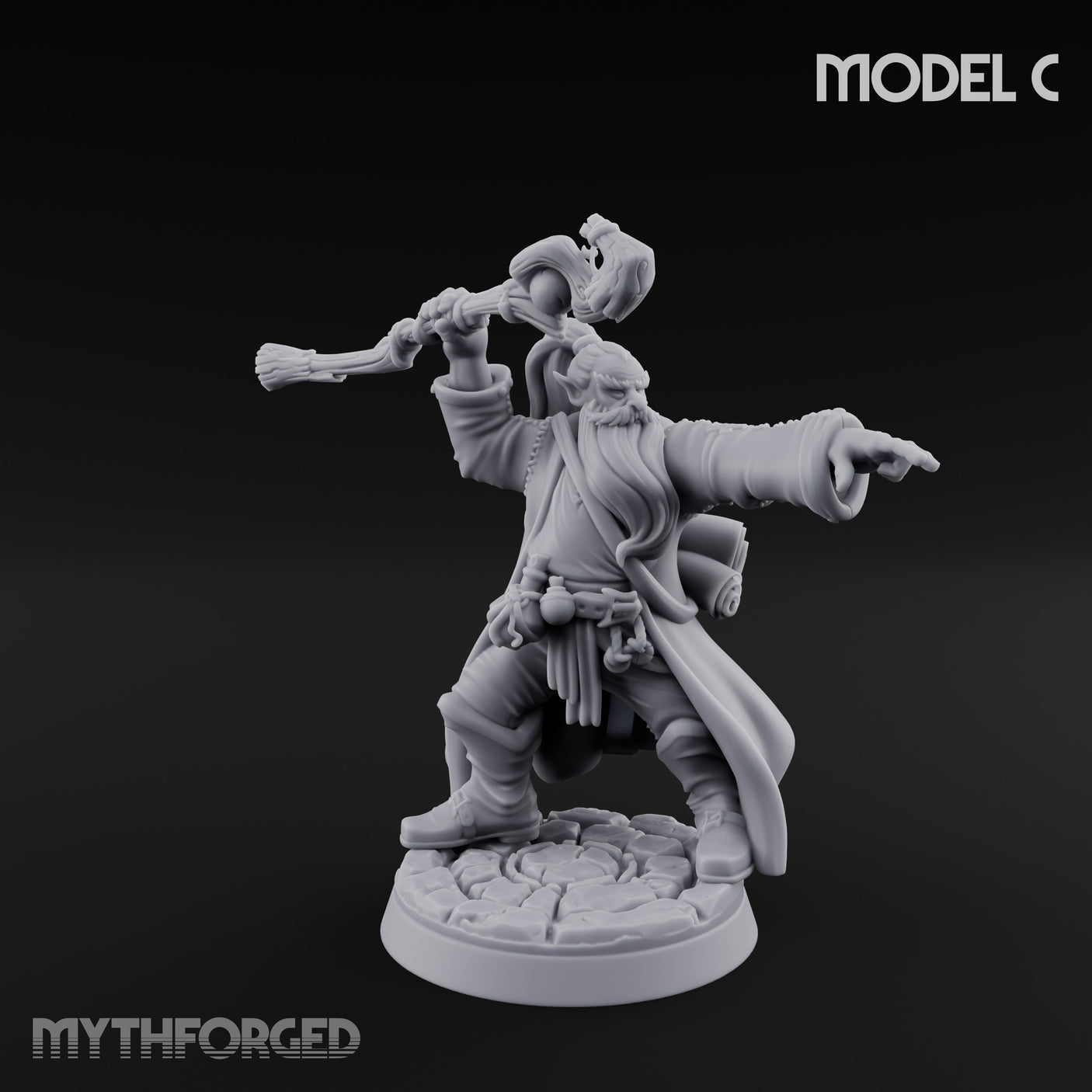 Staff Clutching Spell Casting Human Wizard C Miniature for Dungeons and Dragons, Pathfinder or other TTRPGs