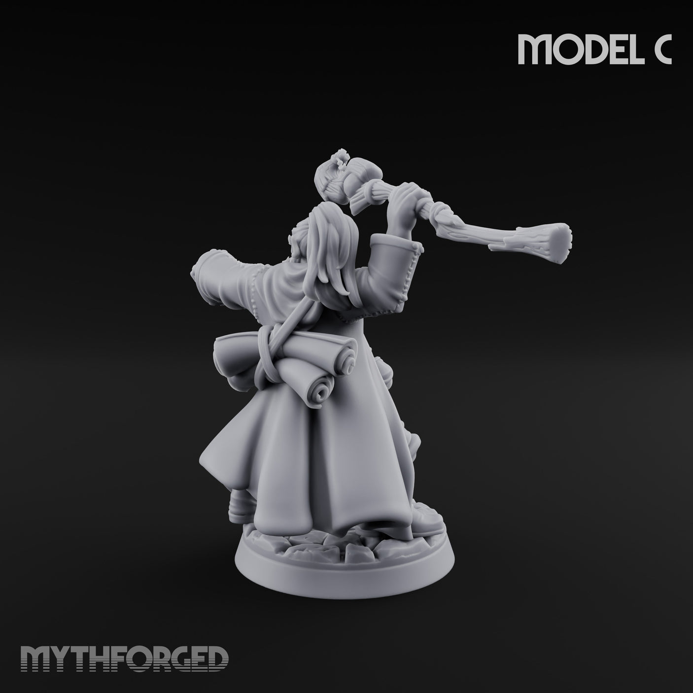 Staff Clutching Spell Casting Human Wizard C Miniature for Dungeons and Dragons, Pathfinder or other TTRPGs