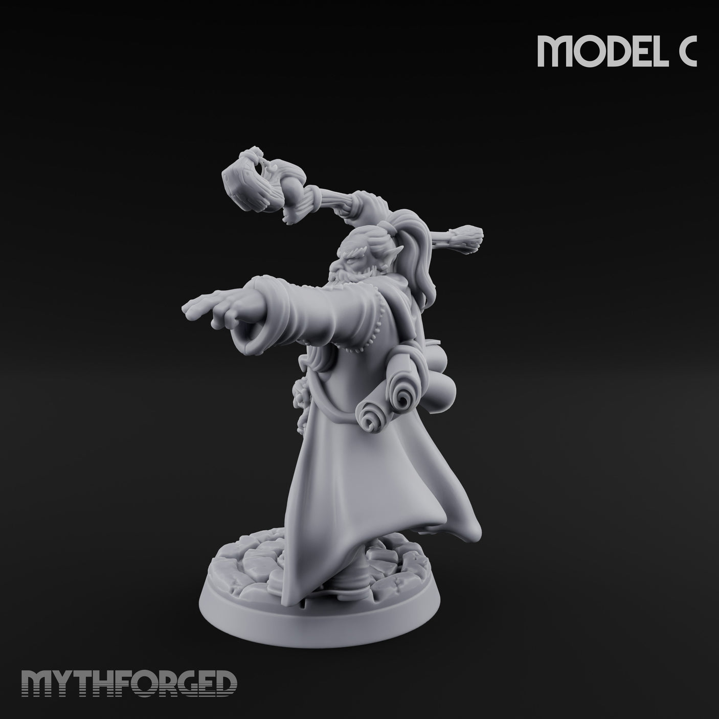 Staff Clutching Spell Casting Human Wizard C Miniature for Dungeons and Dragons, Pathfinder or other TTRPGs