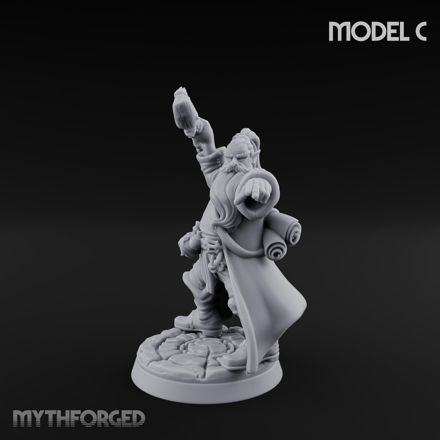 Staff Clutching Spell Casting Human Wizard C Miniature for Dungeons and Dragons, Pathfinder or other TTRPGs