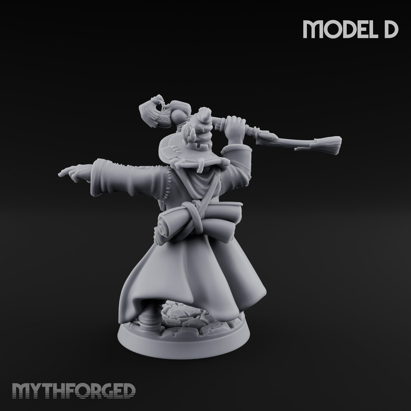 Staff Clutching Spell Casting Human Wizard D Miniature for Dungeons and Dragons, Pathfinder or other TTRPGs