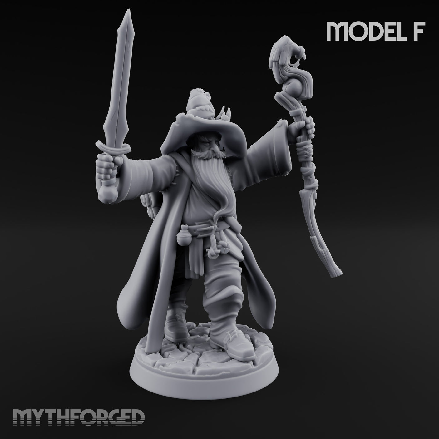 Staff Clutching Spell Casting Human Wizard F Miniature for Dungeons and Dragons, Pathfinder or other TTRPGs