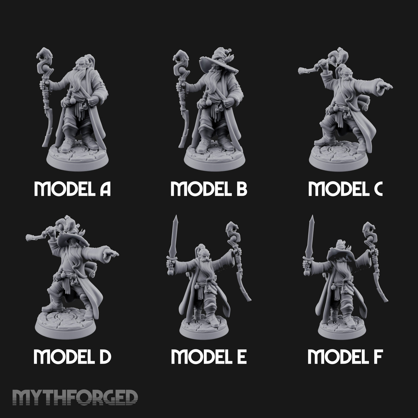 Staff Clutching Spell Casting Human Wizards Miniature for Dungeons and Dragons, Pathfinder or other TTRPGs