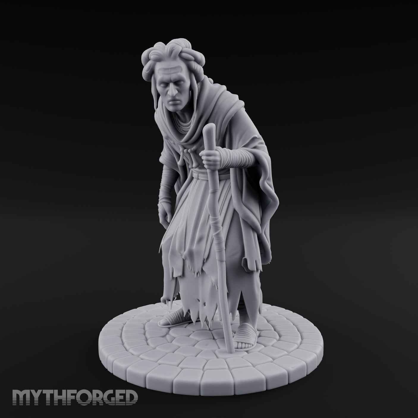 Staff Leaning Human Beggar Miniature for Dungeons and Dragons, Pathfinder or other TTRPGs