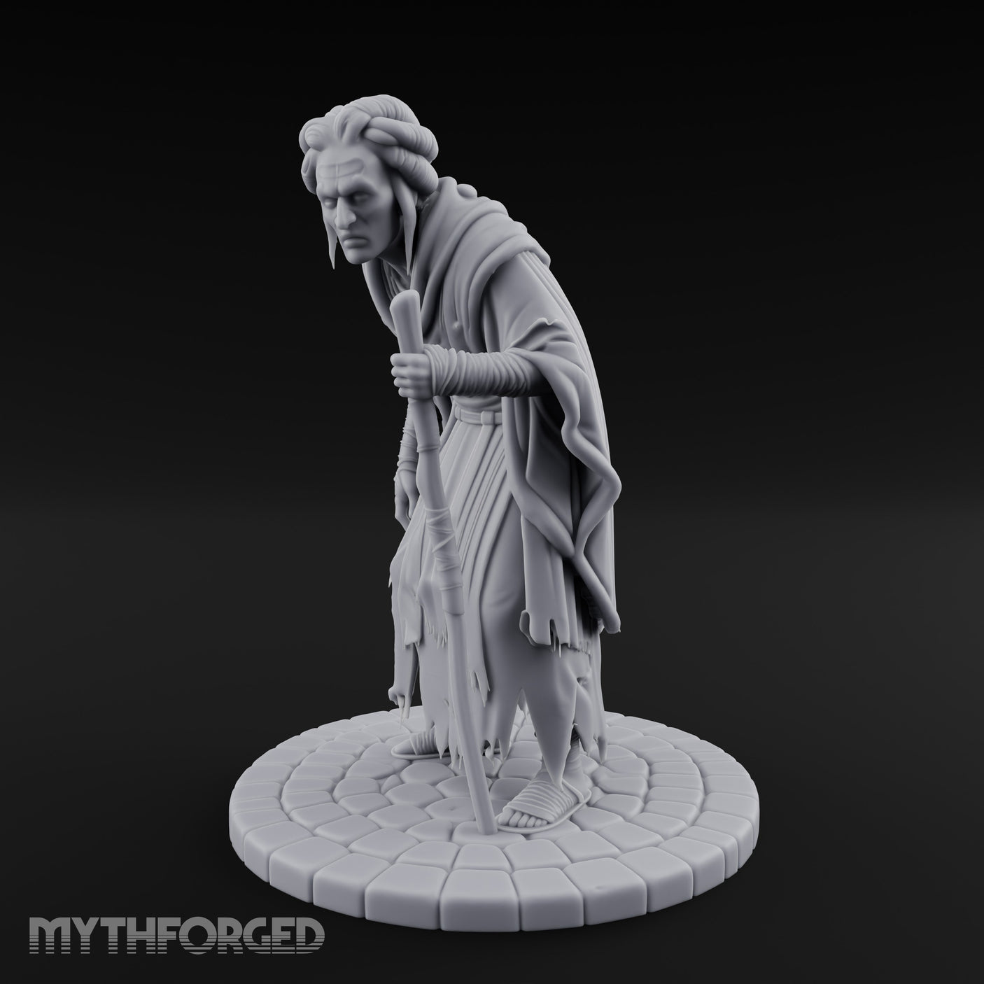 Staff Leaning Human Beggar Miniature for Dungeons and Dragons, Pathfinder or other TTRPGs