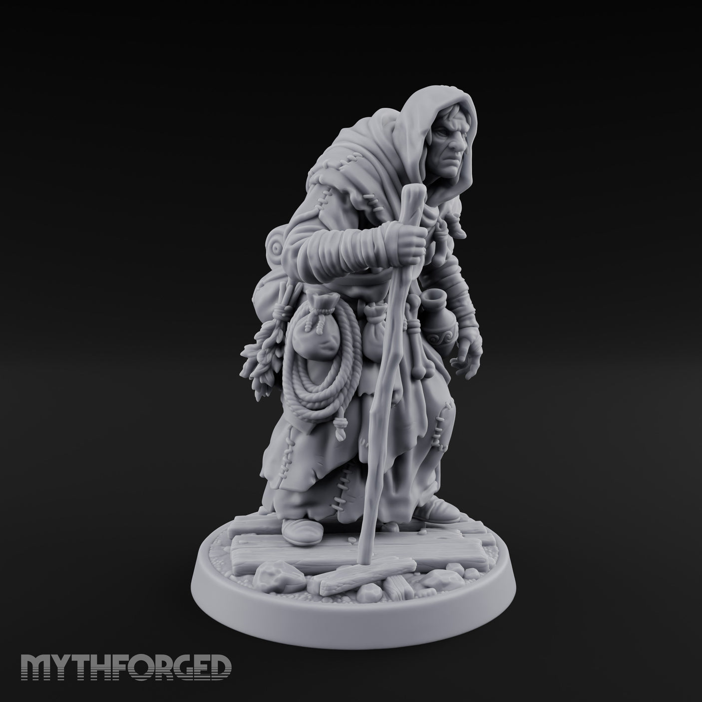 Staff Leaning Human Swamp Witch Miniature for Dungeons and Dragons, Pathfinder or other TTRPGs