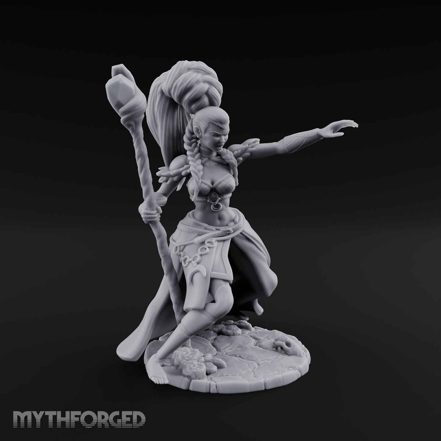Staff Raised Hand Casting Human Sorceress Miniature for Dungeons and Dragons, Pathfinder or other TTRPGs