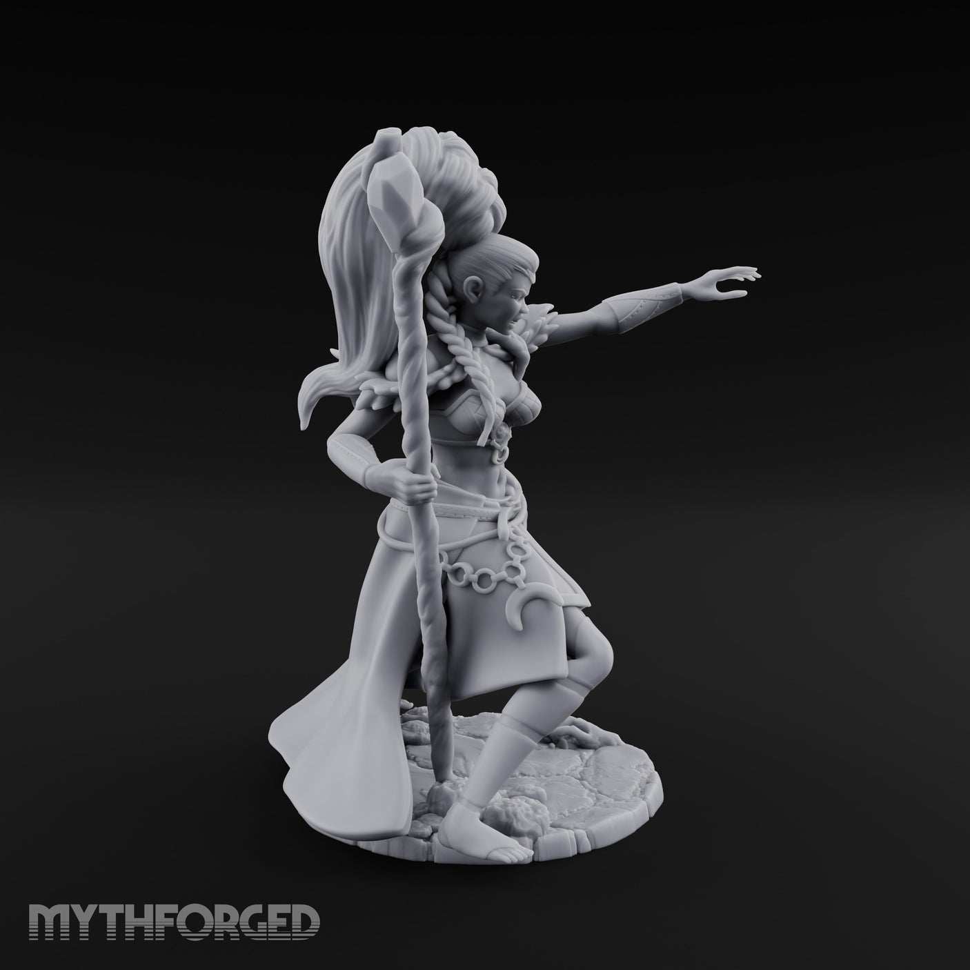 Staff Raised Hand Casting Human Sorceress Miniature for Dungeons and Dragons, Pathfinder or other TTRPGs