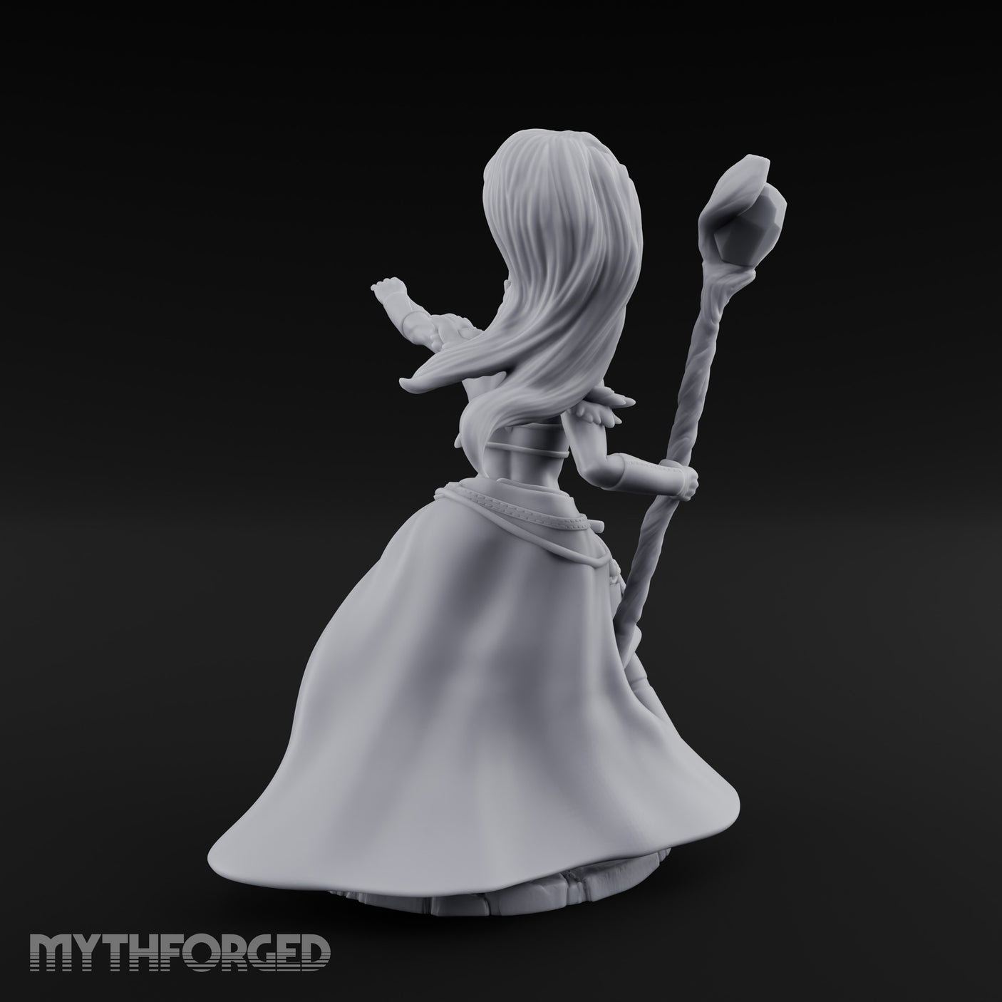 Staff Raised Hand Casting Human Sorceress Miniature for Dungeons and Dragons, Pathfinder or other TTRPGs